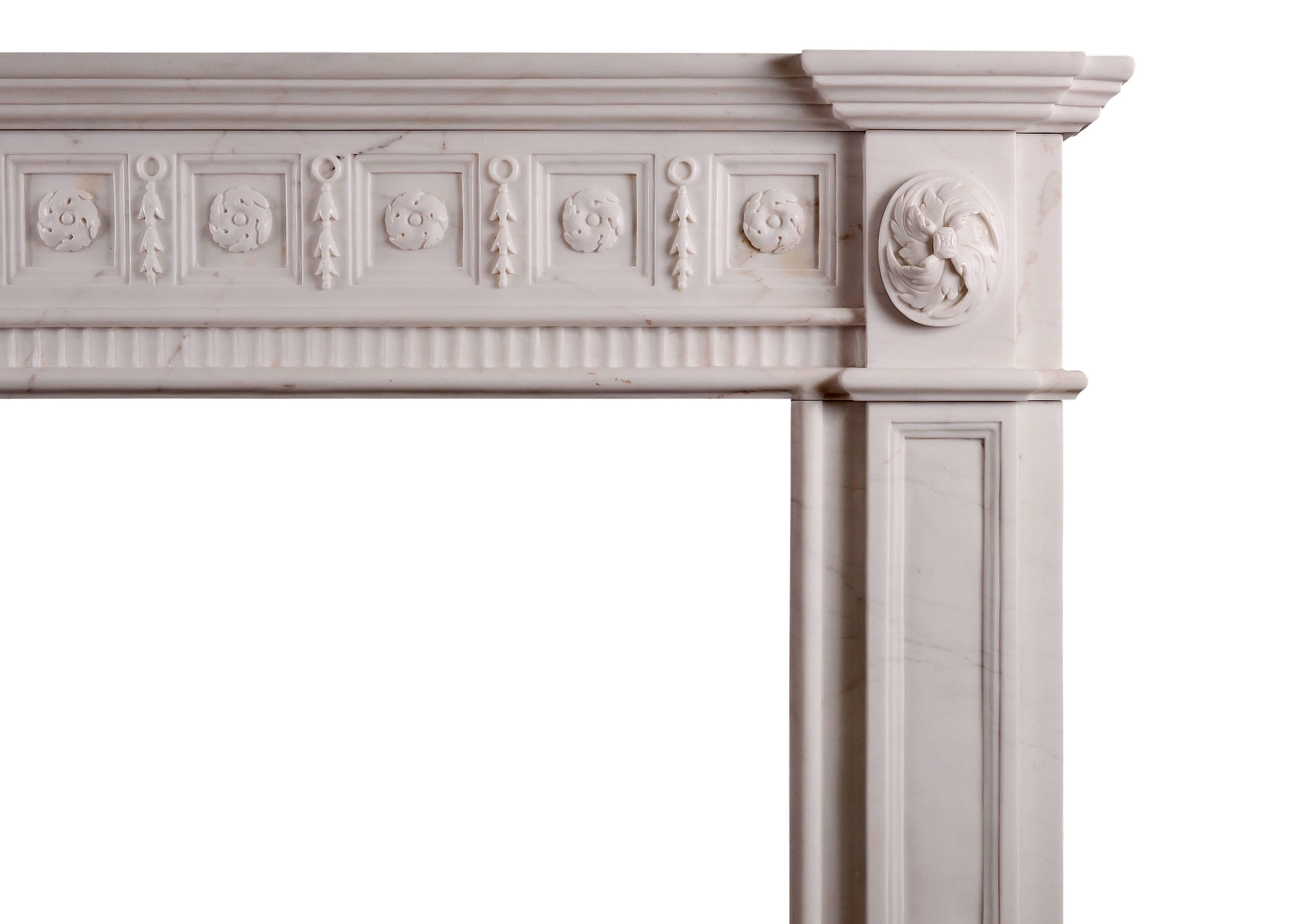 20th Century Irish Georgian Style White Marble Fireplace For Sale