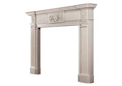 Georgian Style White Marble Chimneypiece with Rams Head to Centre Plaque