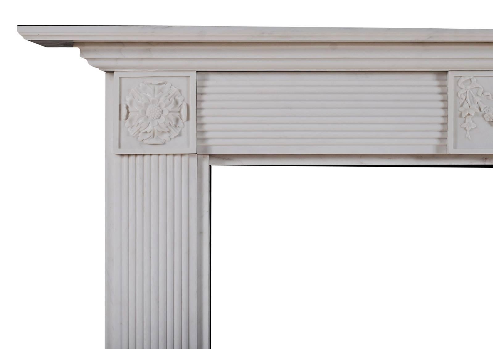 Contemporary English White Marble Fireplace in the Regency Style For Sale
