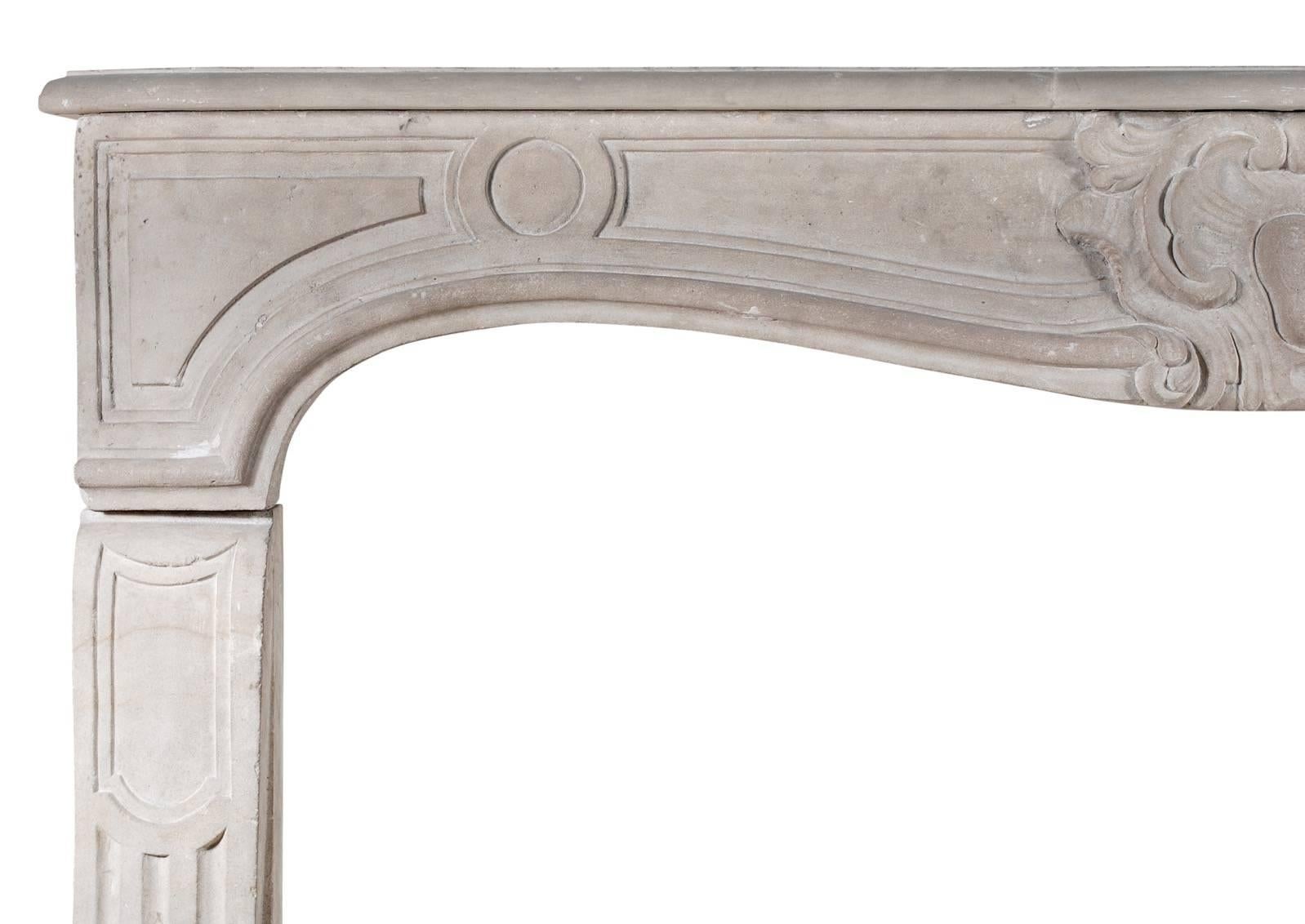 19th Century French Limestone Chimneypiece in the Louis XV Style For Sale 1