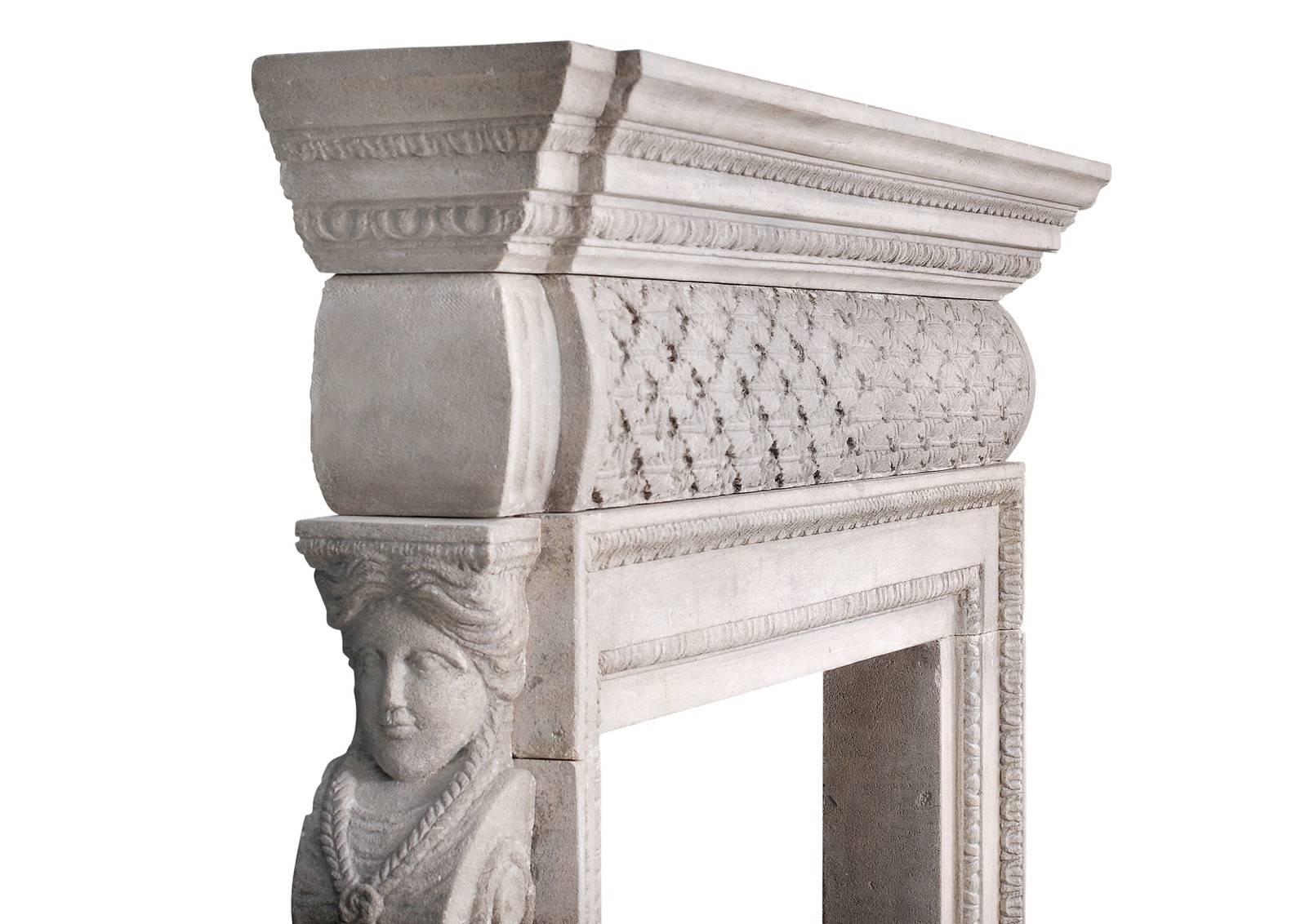 English Petite Georgian Style Stone Fireplace