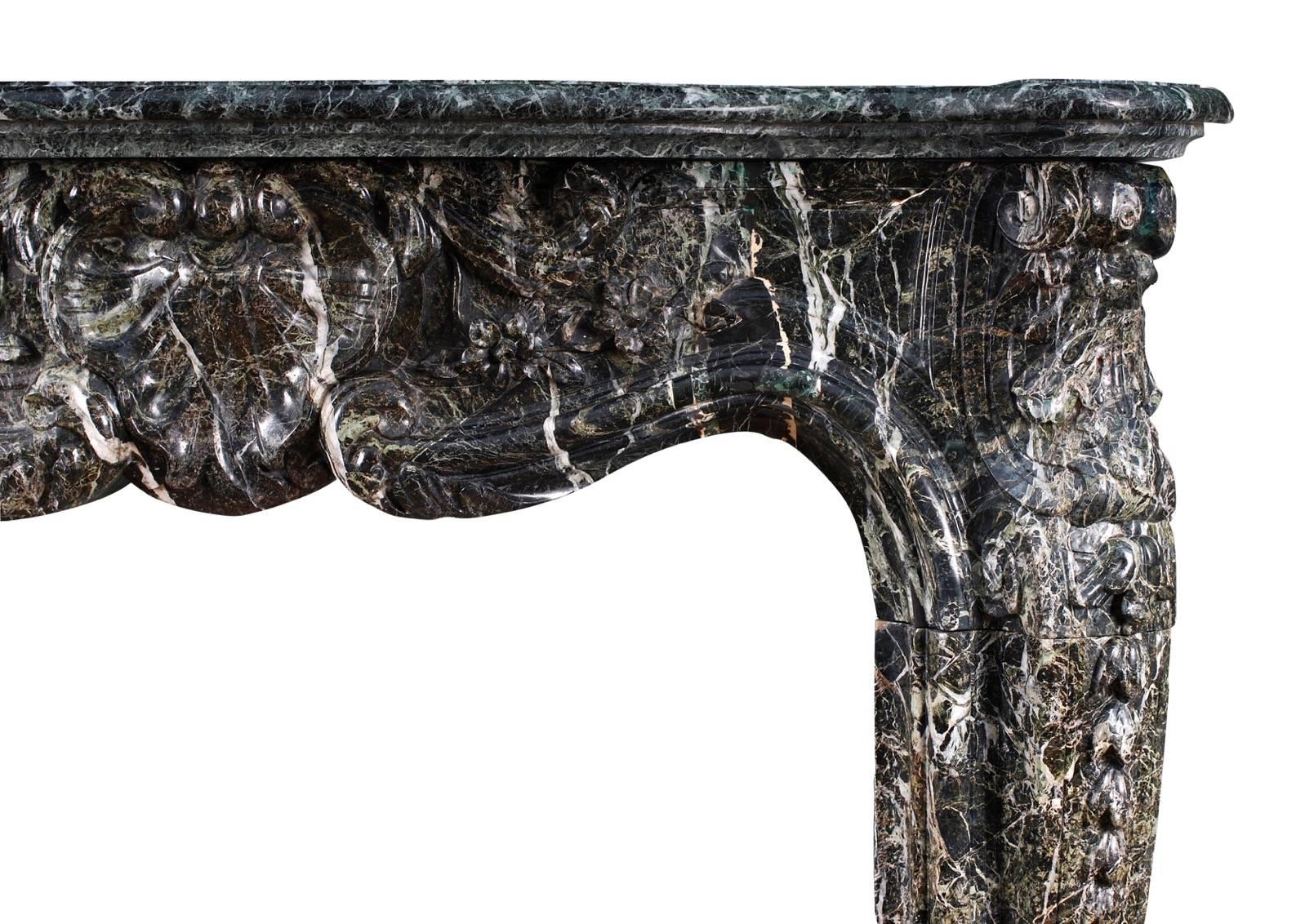 19th Century French Louis XV Style Fireplace in Tinos Green Marble In Good Condition In London, GB