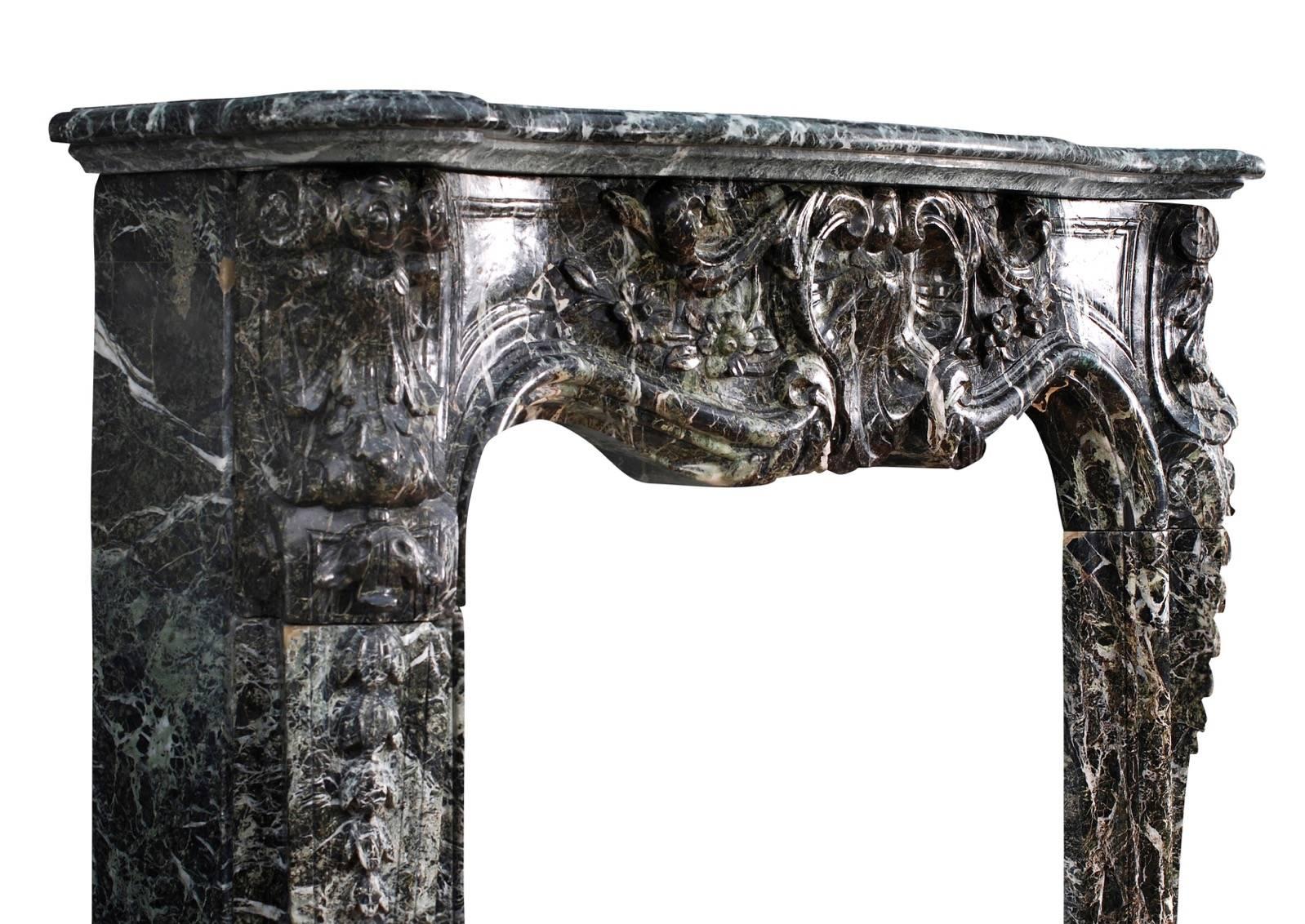 18th Century and Earlier 19th Century French Louis XV Style Fireplace in Tinos Green Marble