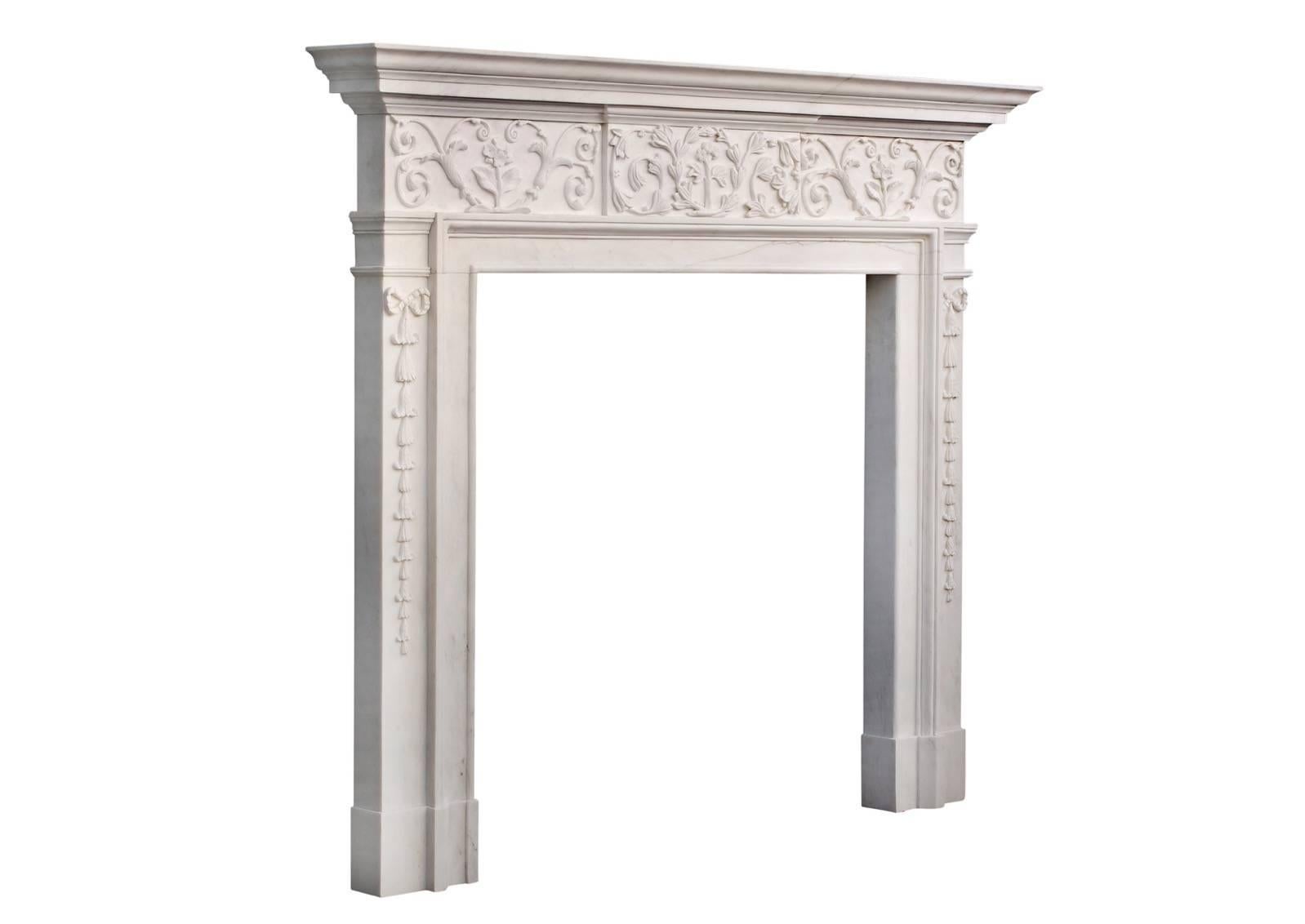 English Attractive George III Style White Marble Fireplace For Sale