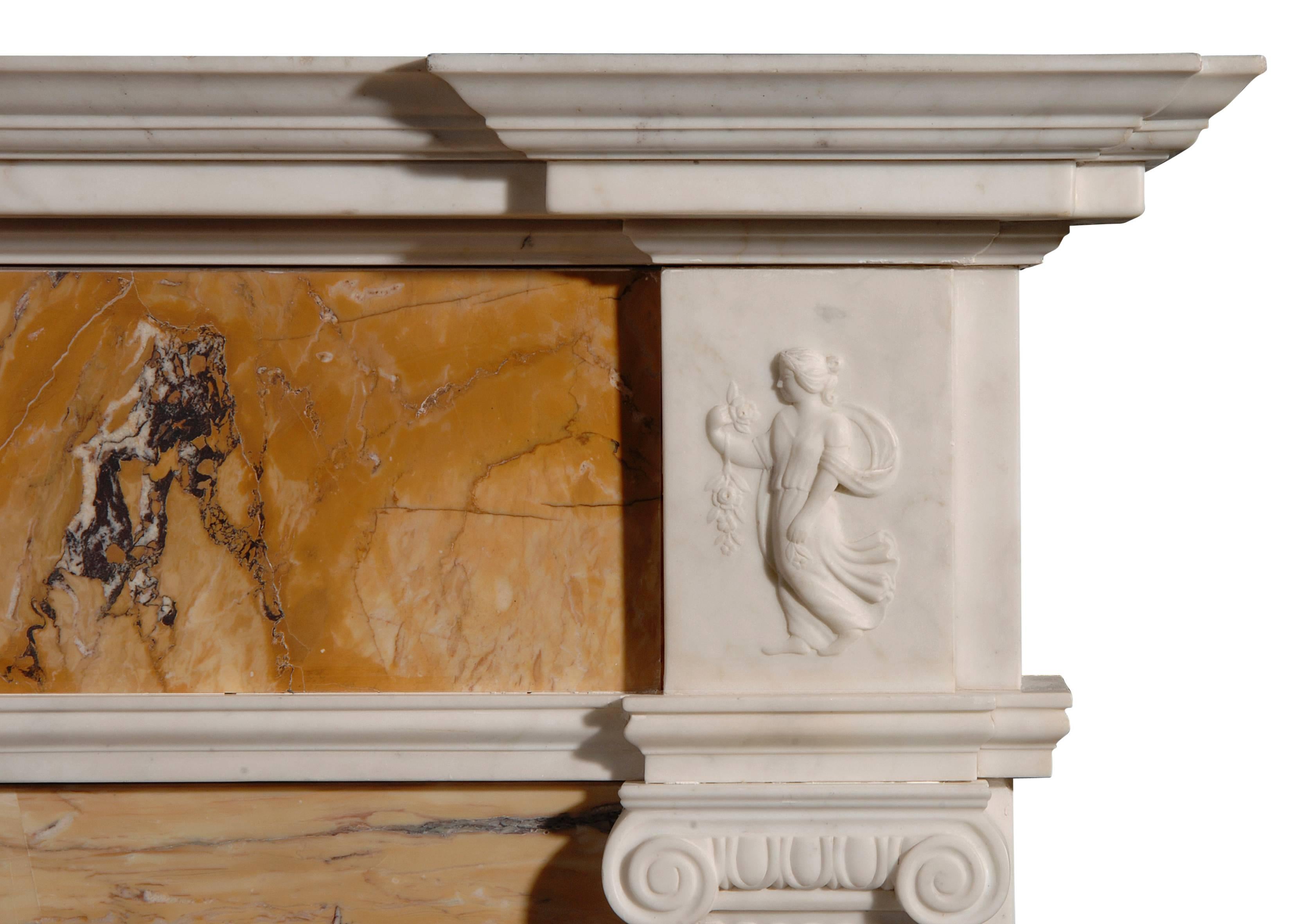 English George III Style Statuary and Inlaid Sienna Fireplace In Good Condition For Sale In London, GB