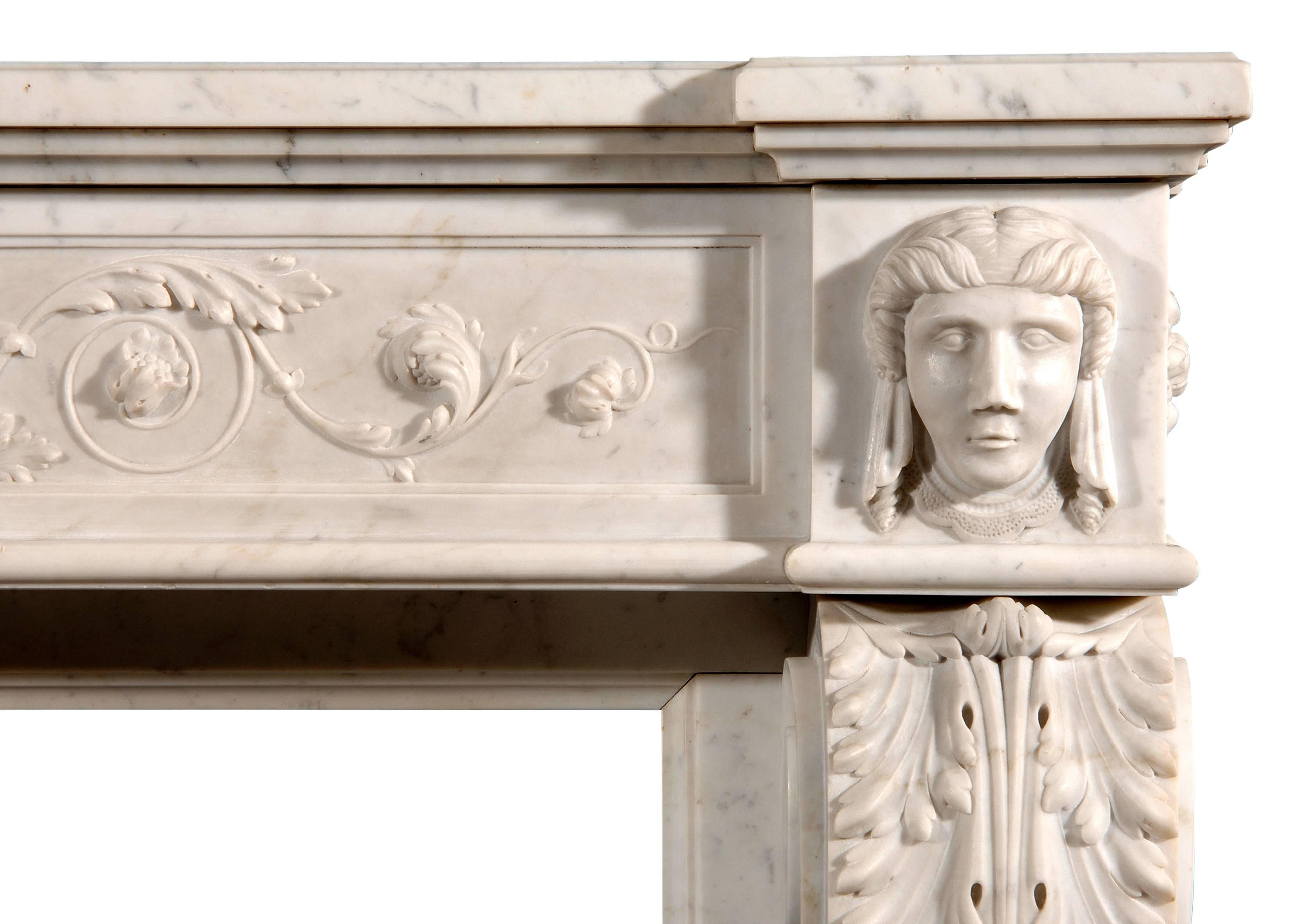 Louis XVI Unusual 19th Century, French XVI Style Carrara Marble Fireplace For Sale