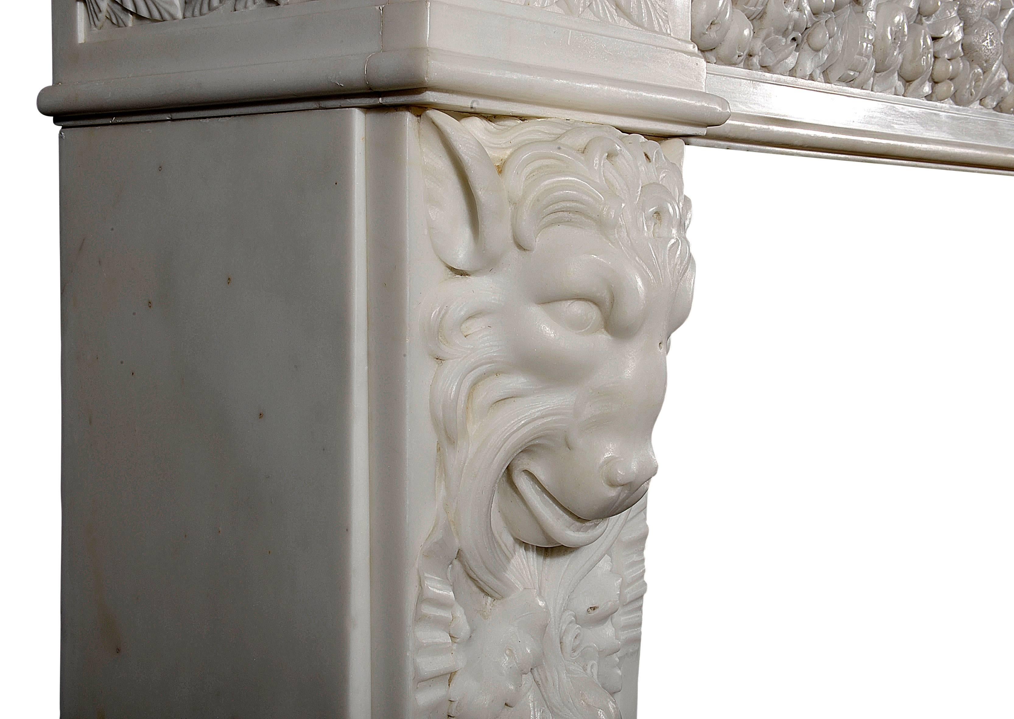 High Victorian English Mid-Victorian Statuary White Marble Chimneypiece or Fireplace