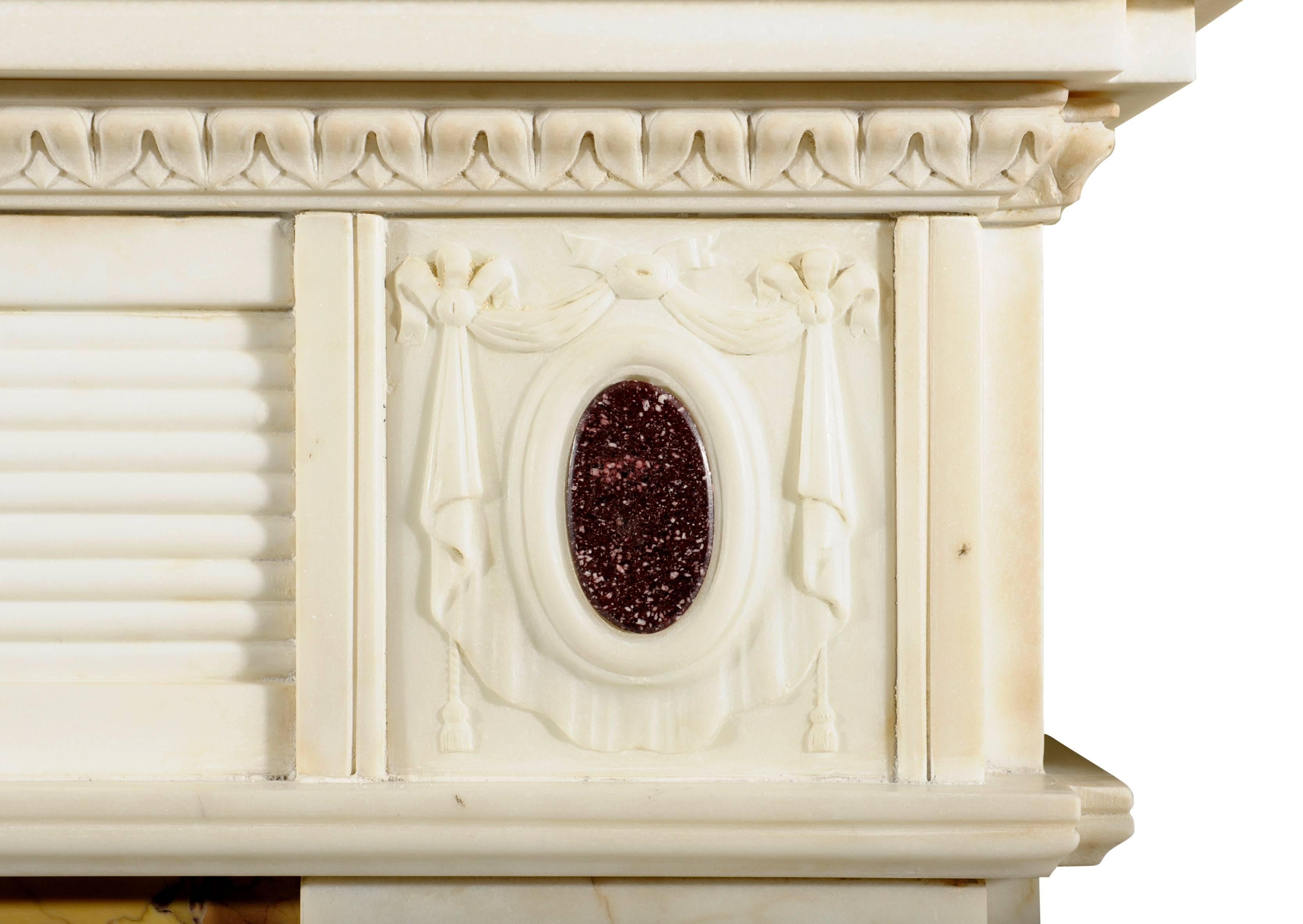 English Regency Style Statuary Marble Chimneypiece Inlaid with Porphyry For Sale