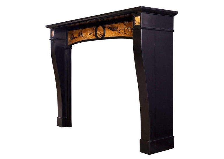 Belgian Black and Italian Siena Marble Fireplace  Mantel 