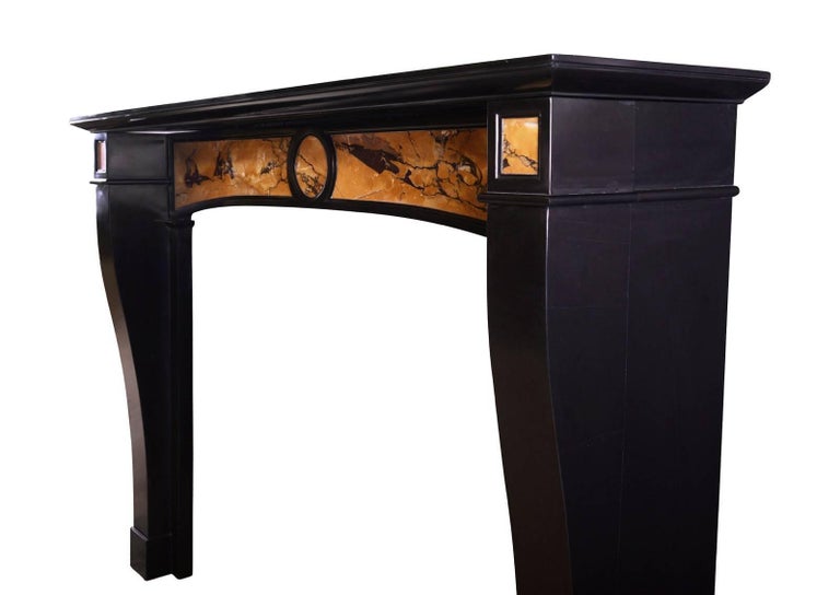 Belgian Black and Italian Siena Marble Fireplace  Mantel 