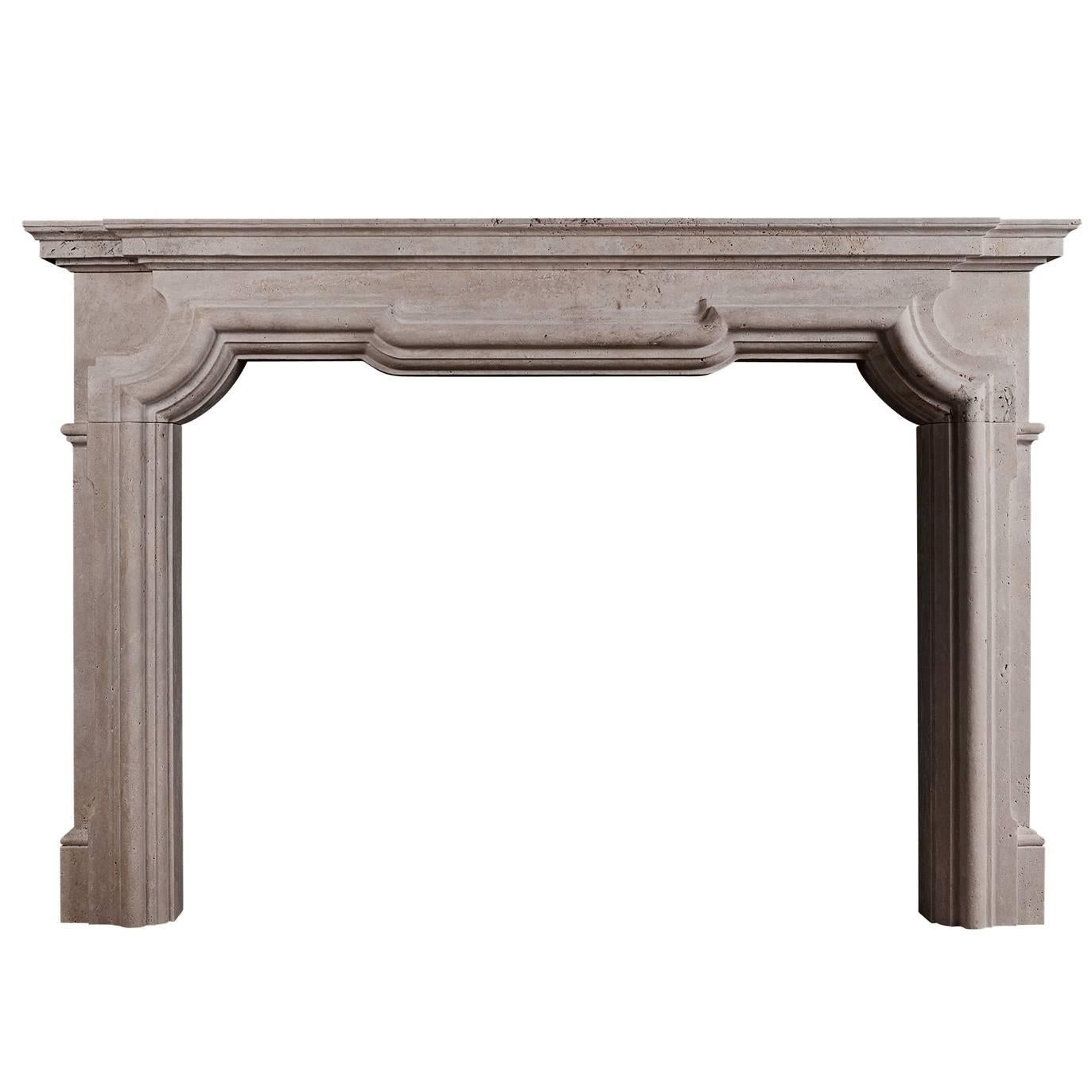 Italian Fireplace in White Travertine For Sale
