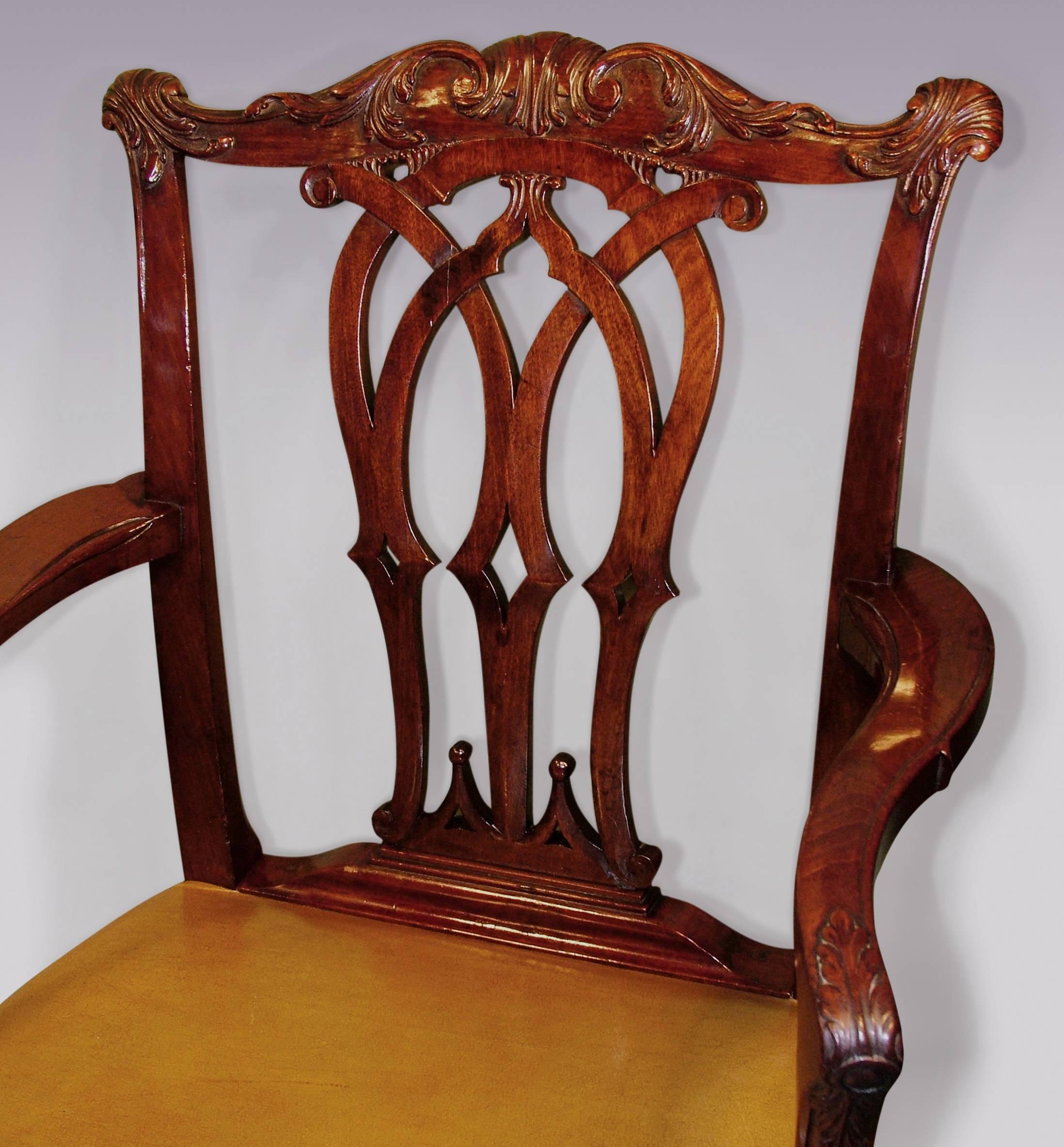 English Antique Chippendale Period Mahogany Armchair