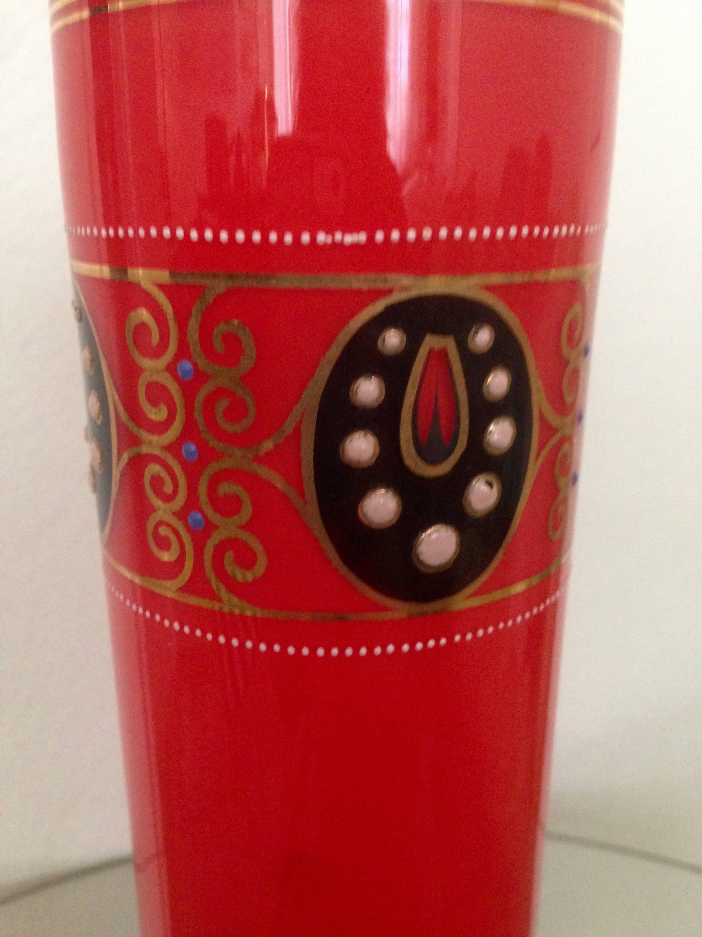 Enameled Art Nouveau Red Moser Vase