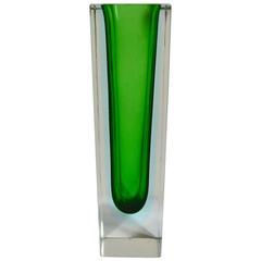 Set of Two Blue and Green Sommerso Murano Vases
