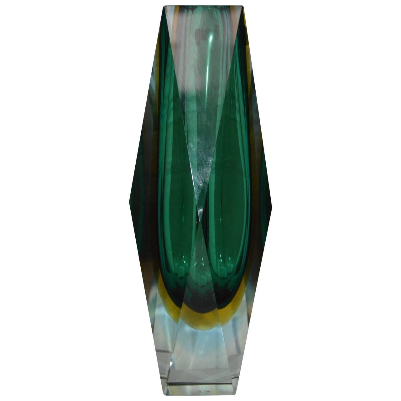 Large Green Faceted Murano Vase