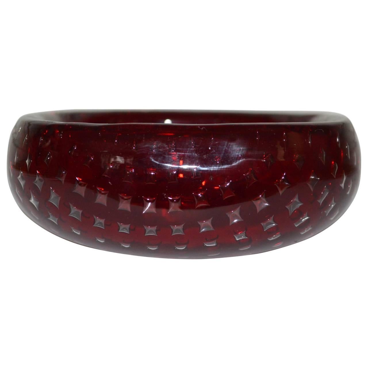20th Century Murano Ruby Glass Bowl with Controlled Bubble Pattern