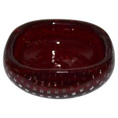 Murano Ruby Glass Bowl with Controlled Bubble Pattern
