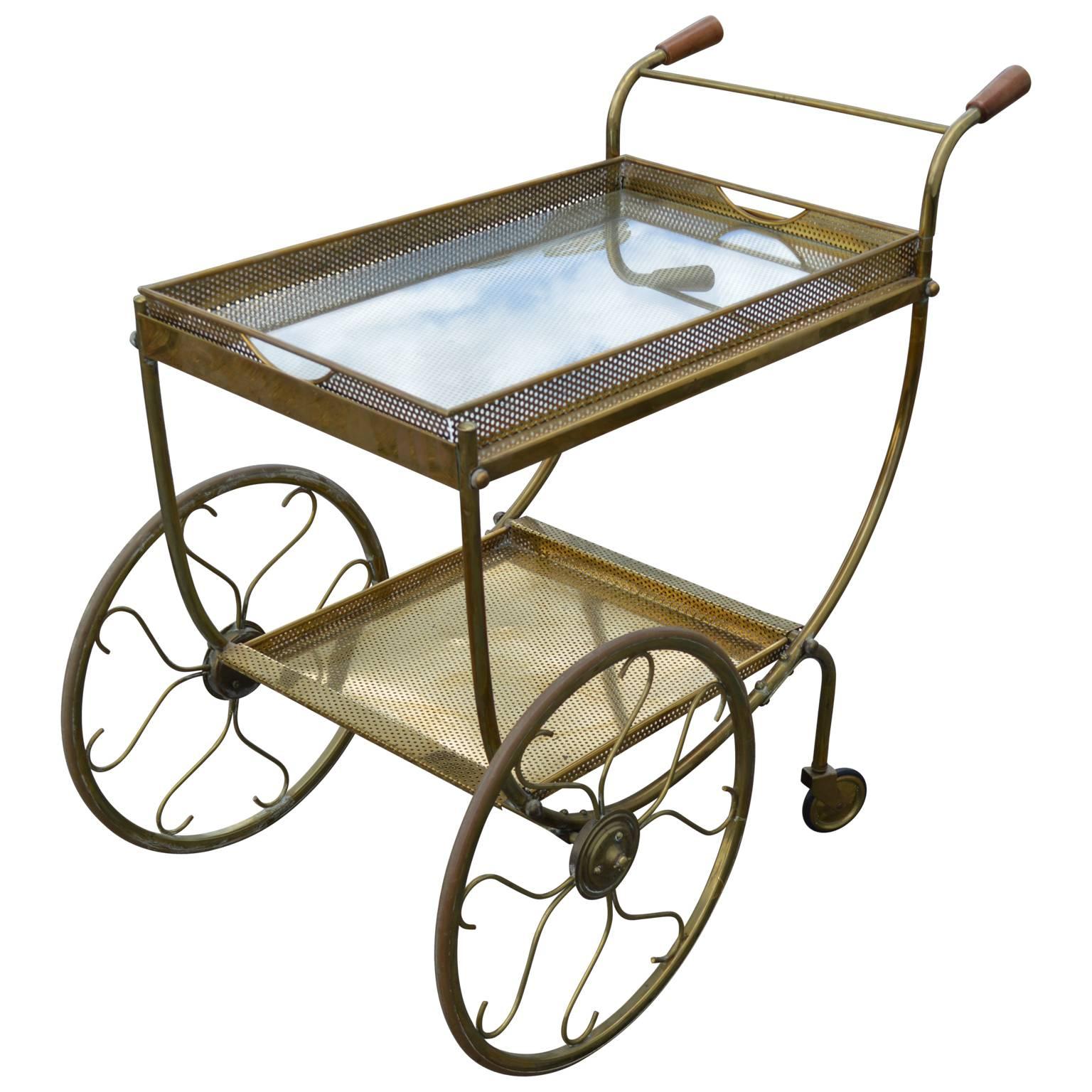 Mid-Century Modern e chariot de bar en laiton moderne du milieu du siècle dernier en vente