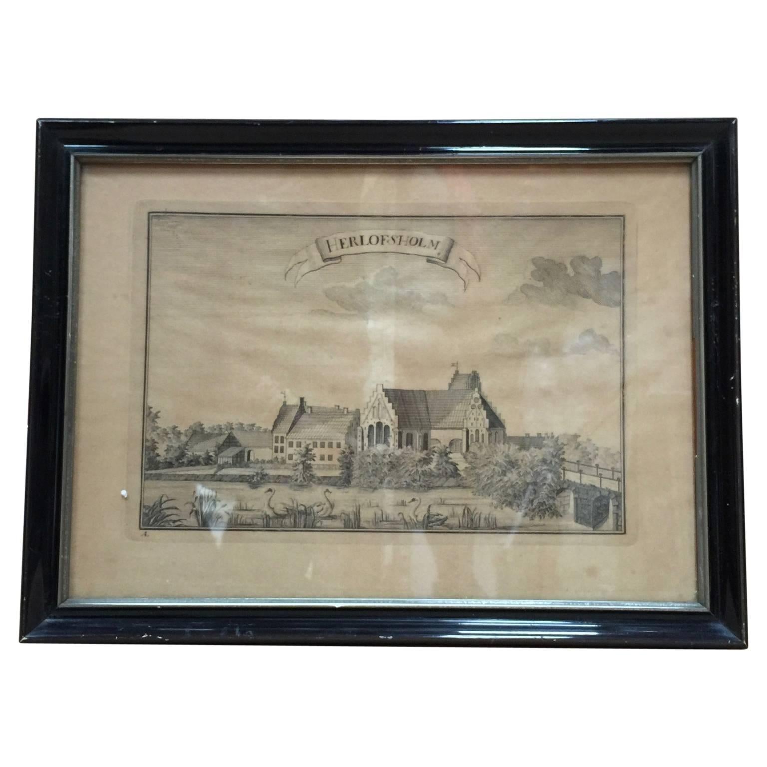 Engraved Engravings of Landscape and Estates of Herlufsholm, Gavnø and Næstved For Sale