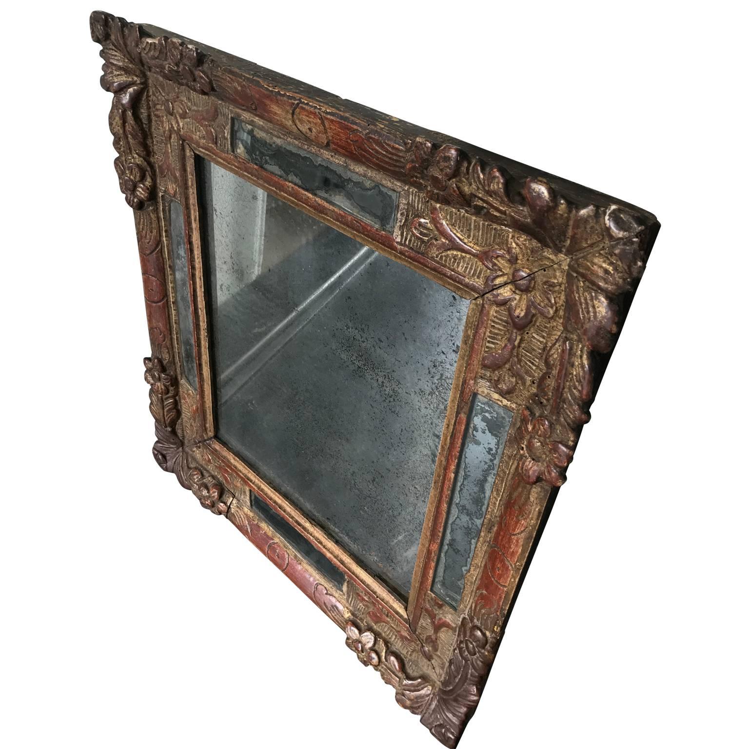 Swedish 18th Century Baroque Repousse Mirror with Original Mercury Mirror