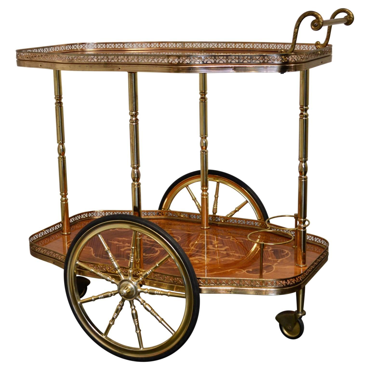 Mid-Century Modern Midcentury Italian Bar Cart with Marquetry Decoration
