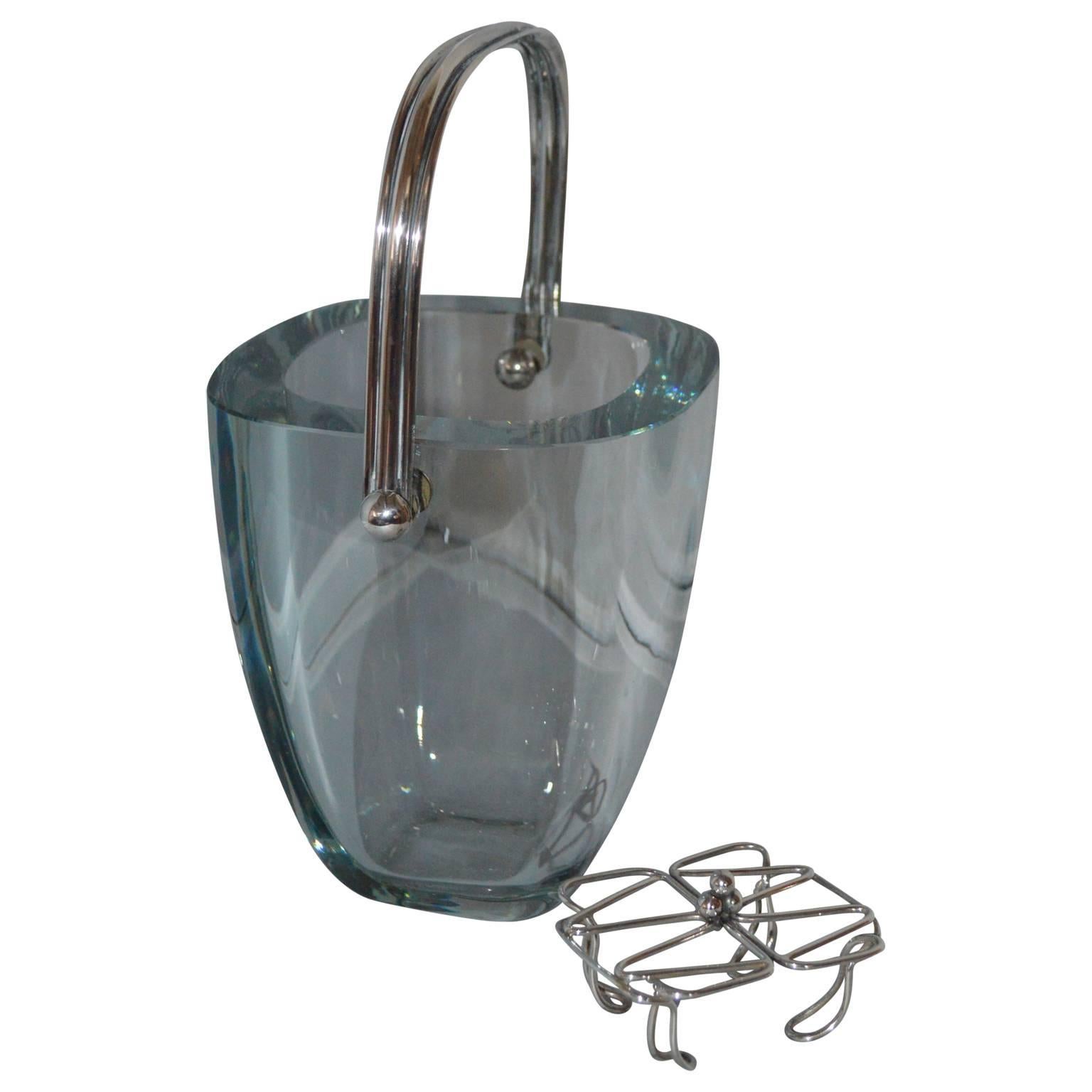 Glass and Sterling Silver Ice Bucket and Stand, Strombergshyttan, Sweden, 1970s In Good Condition For Sale In Copenhagen, K