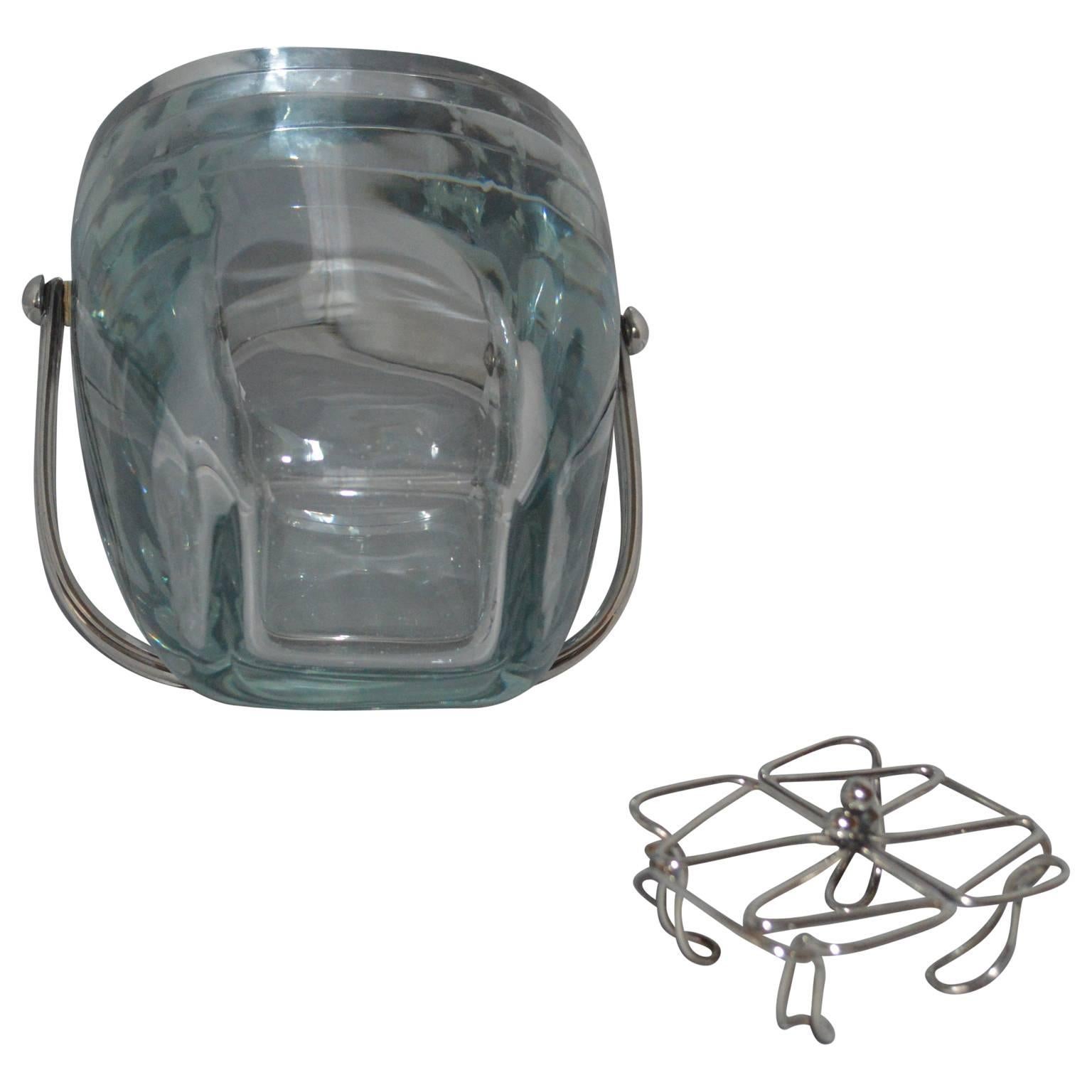 Glass and Sterling Silver Ice Bucket and Stand, Strombergshyttan, Sweden, 1970s For Sale 1