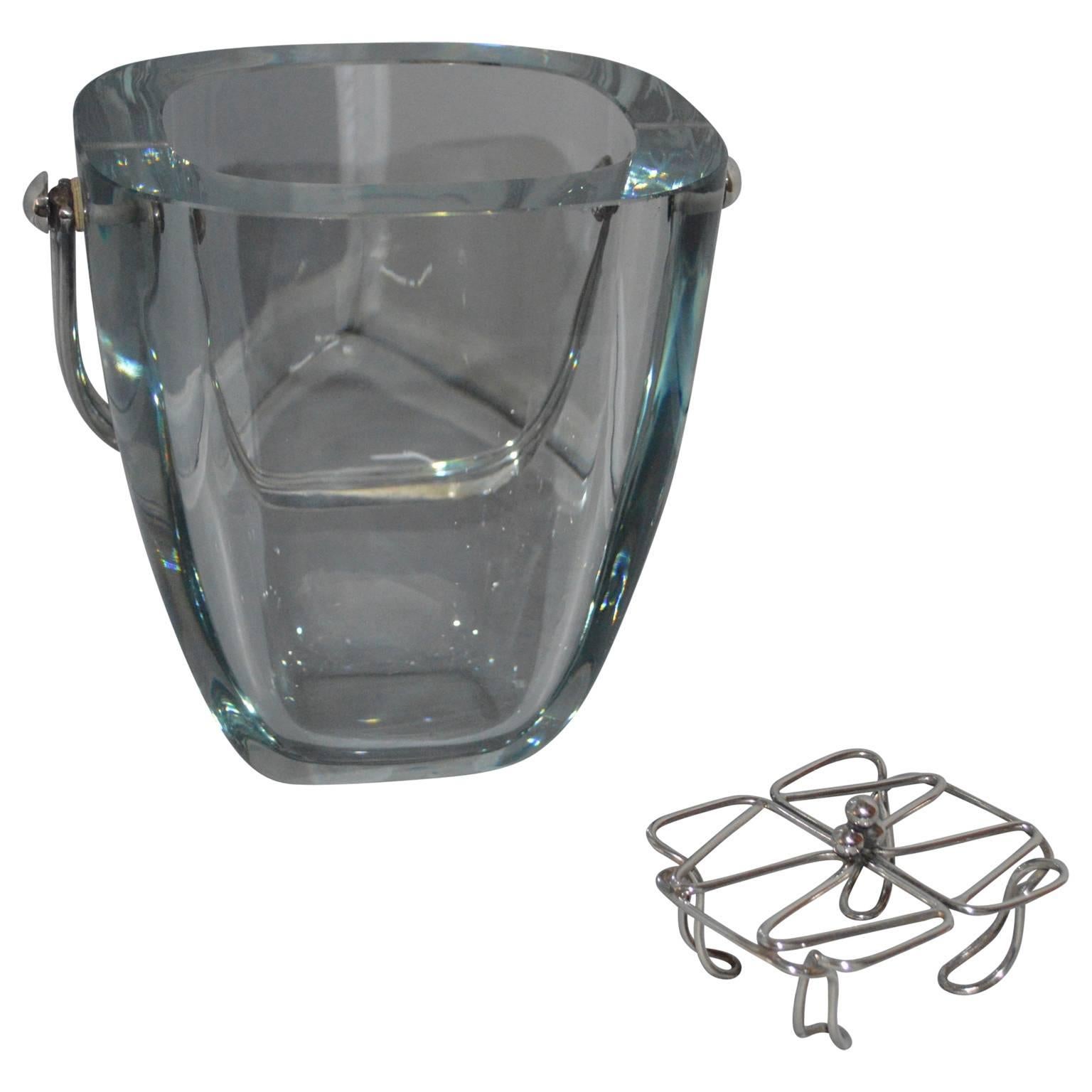 Glass and Sterling Silver Ice Bucket and Stand, Strombergshyttan, Sweden, 1970s For Sale 2