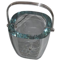 Glass and Sterling Silver Ice Bucket and Stand, Strombergshyttan, Sweden, 1970s