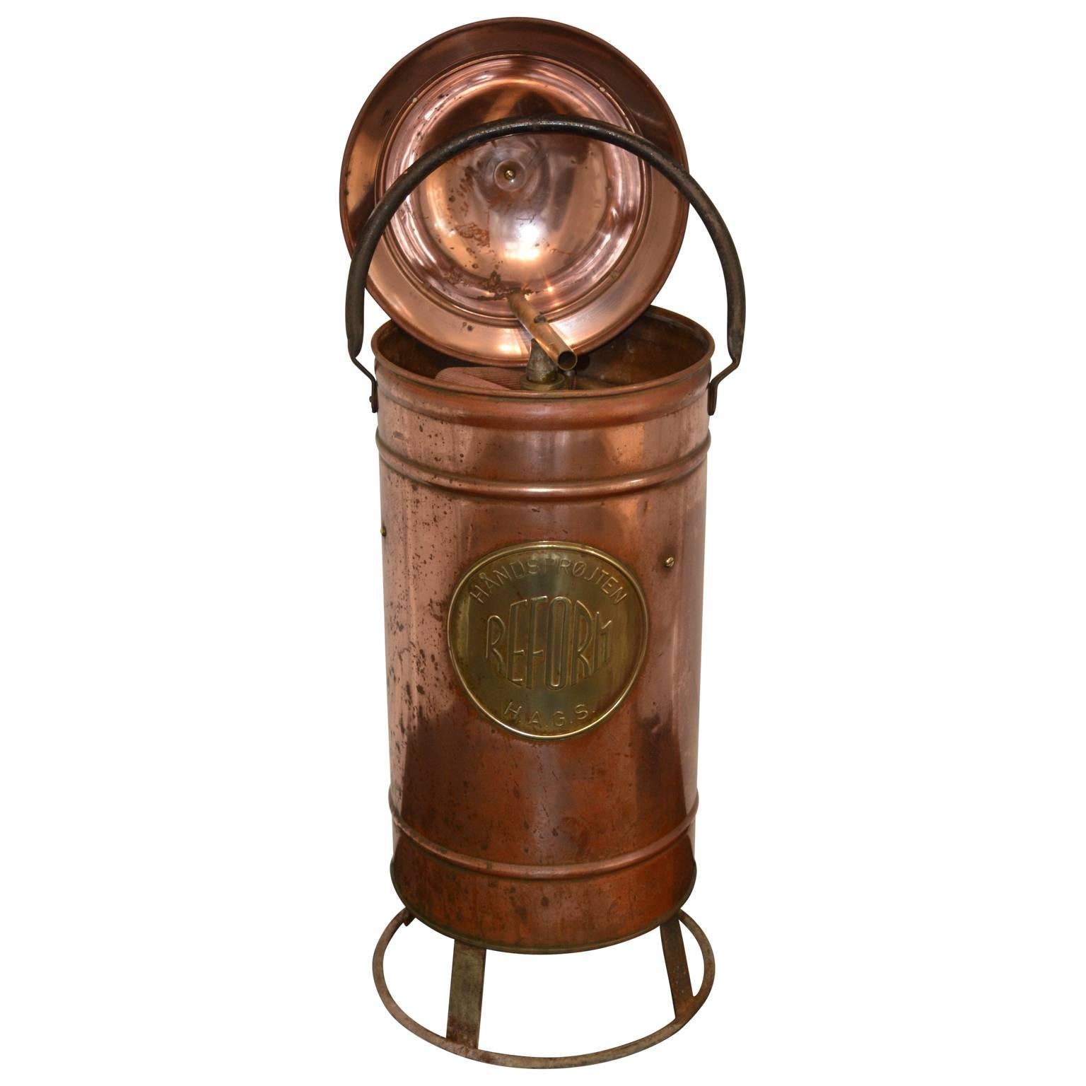 Art Nouveau Early 20th Century Copper Fire Extinguisher