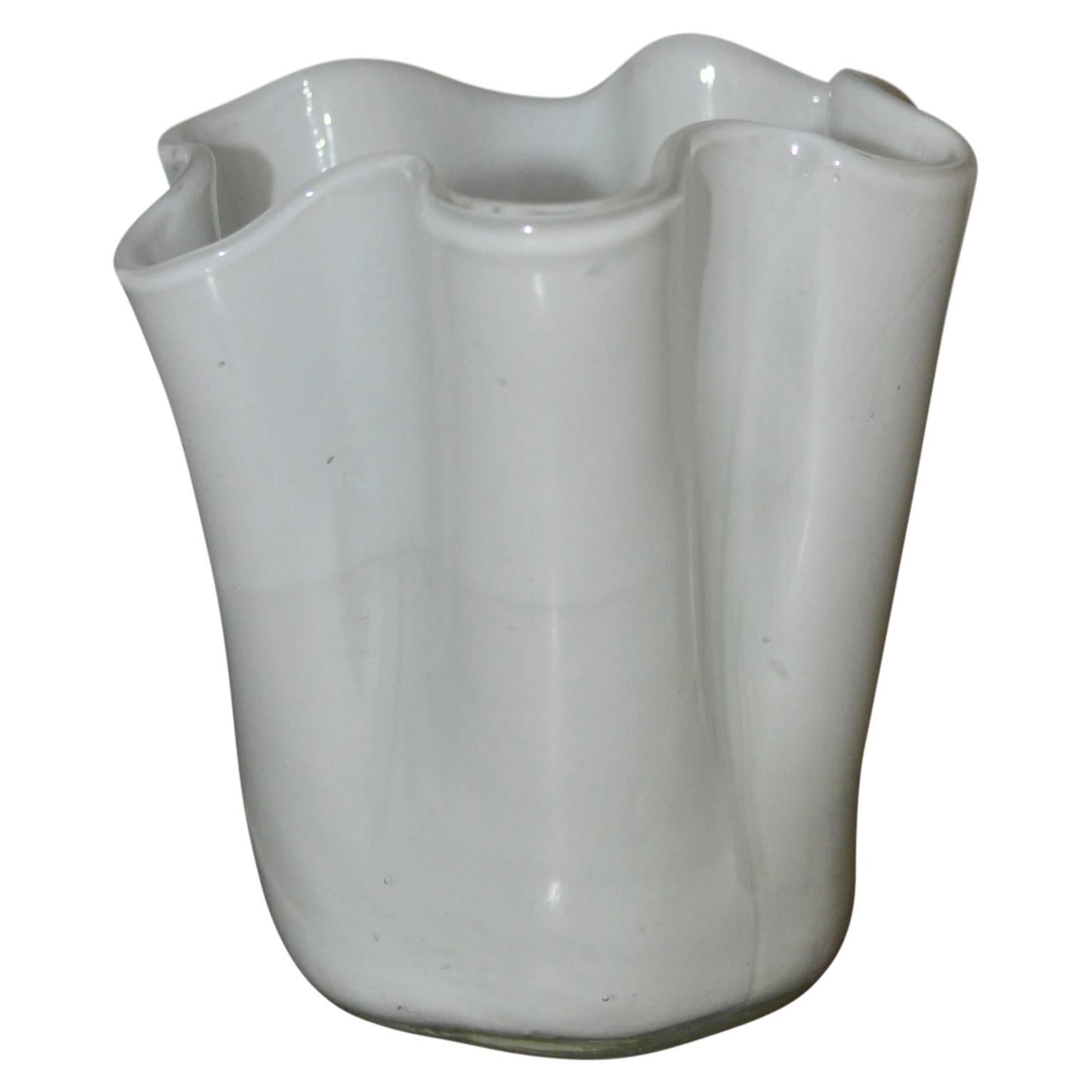 White Opaque Murano Fazzoletto Glass Vase