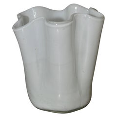 White Opaque Murano Fazzoletto Glass Vase