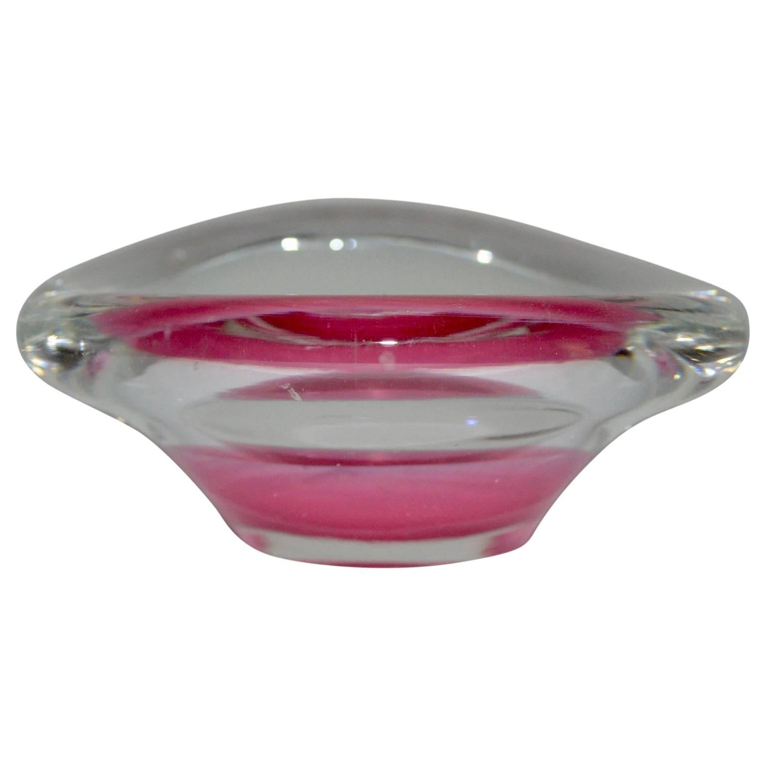 Swedish Flygfors Pink Bubblegum Trinket Bowl For Sale