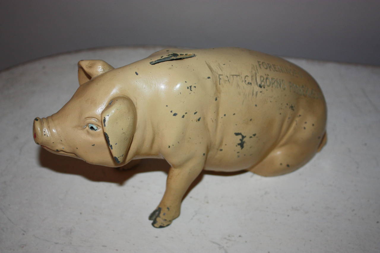 Fer Bank danoise de tirelire Piggy pour la charité, vers les années 1920 en vente