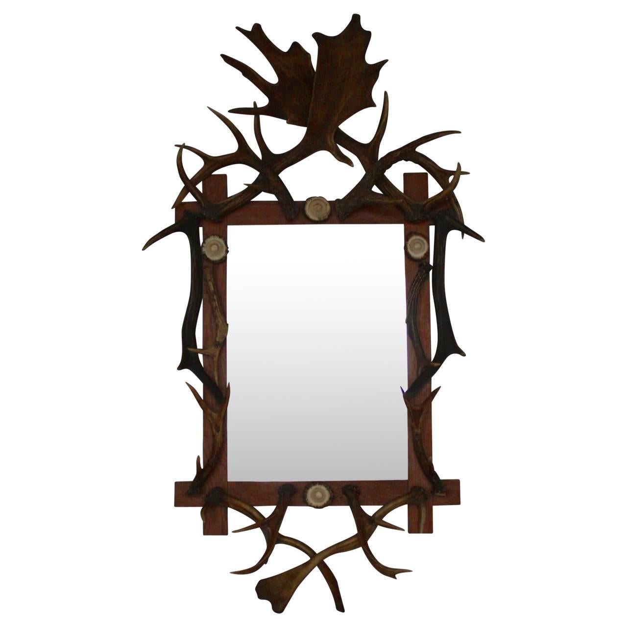 Austrian 19th Century Black Forest Antler Mirror