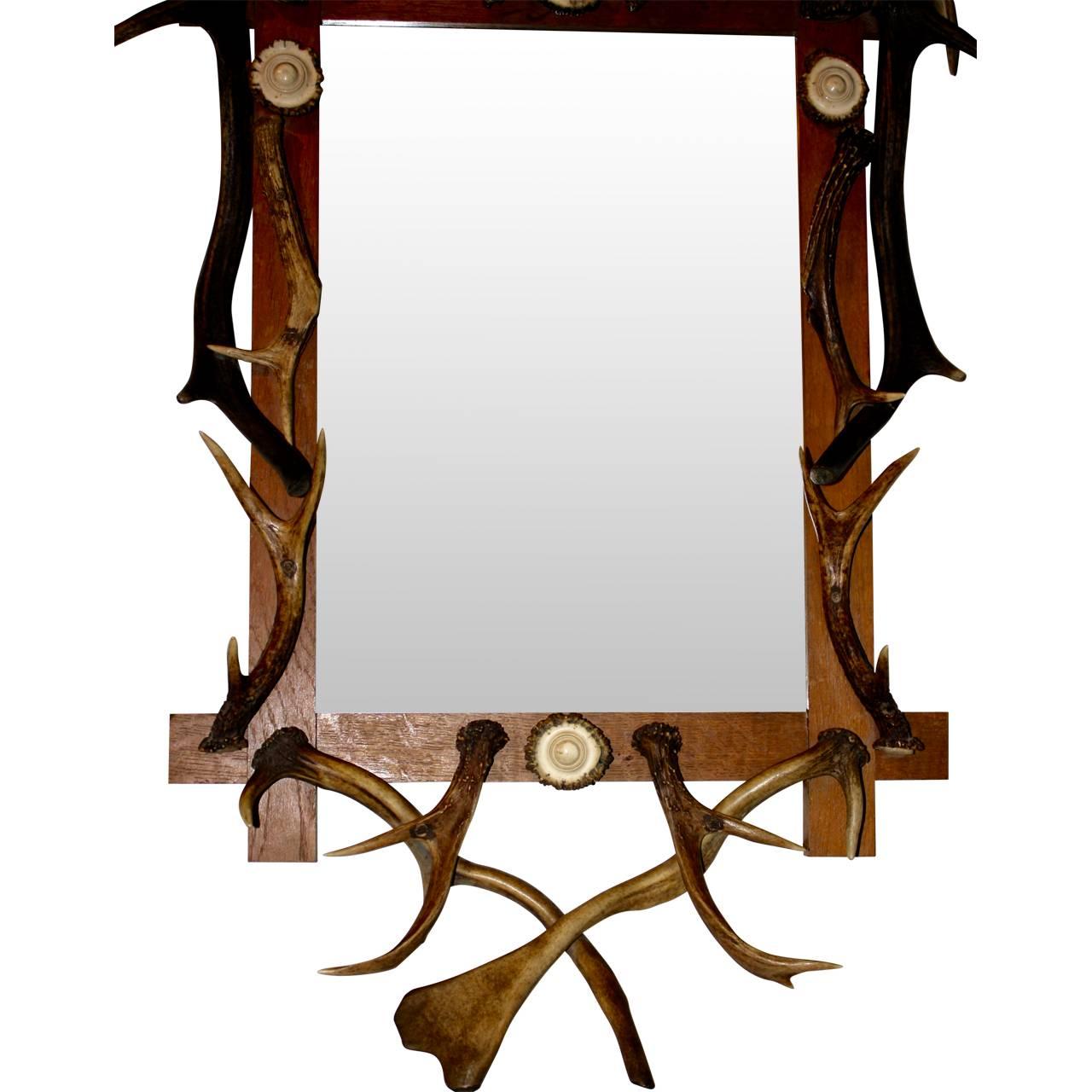 19th Century Black Forest Antler Mirror In Good Condition In Copenhagen, K