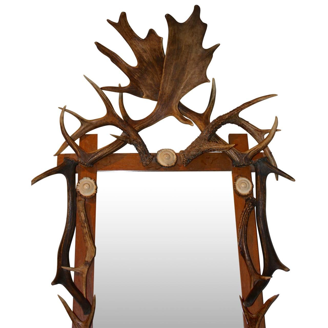 Folk Art 19th Century Black Forest Antler Mirror