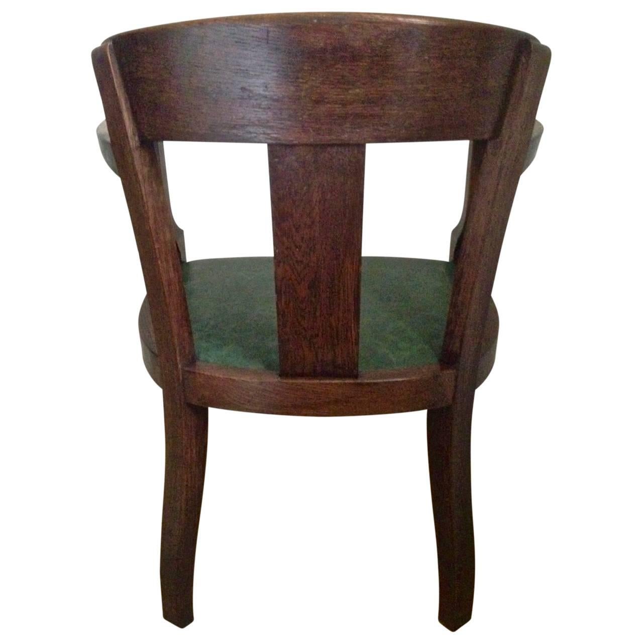 European Early Solid Oak Art Deco Desk Chair