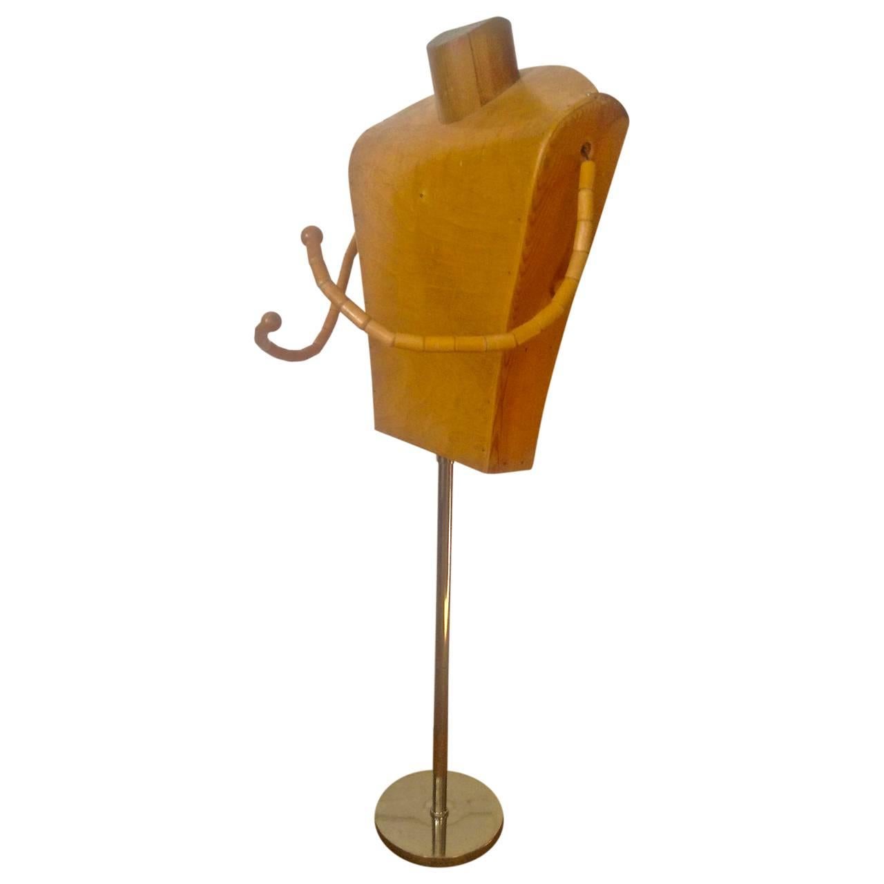 Fantastic wooden mannequin stand with bendable arms.