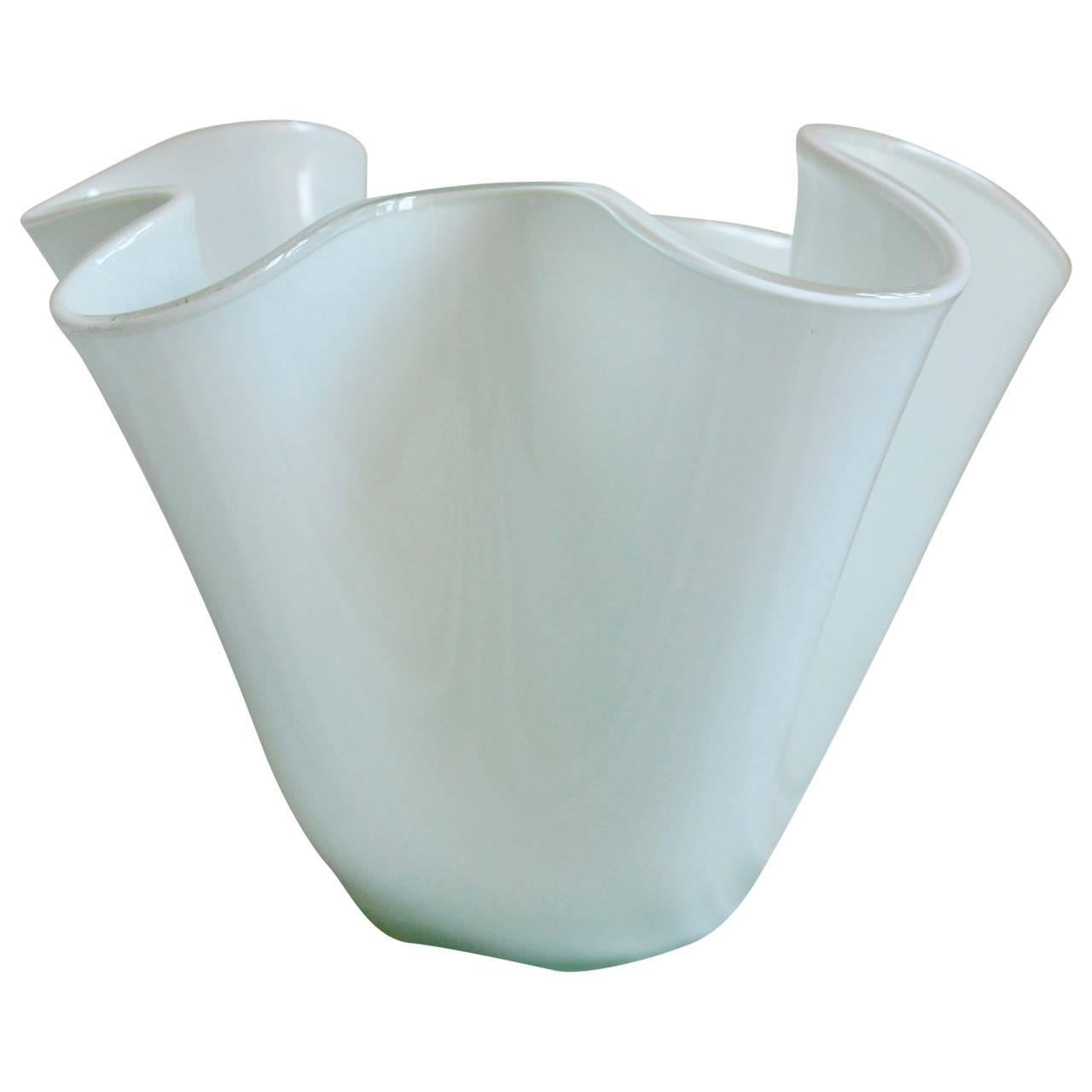 Art Glass Venini White Opaline Vase with a Aqua Tint