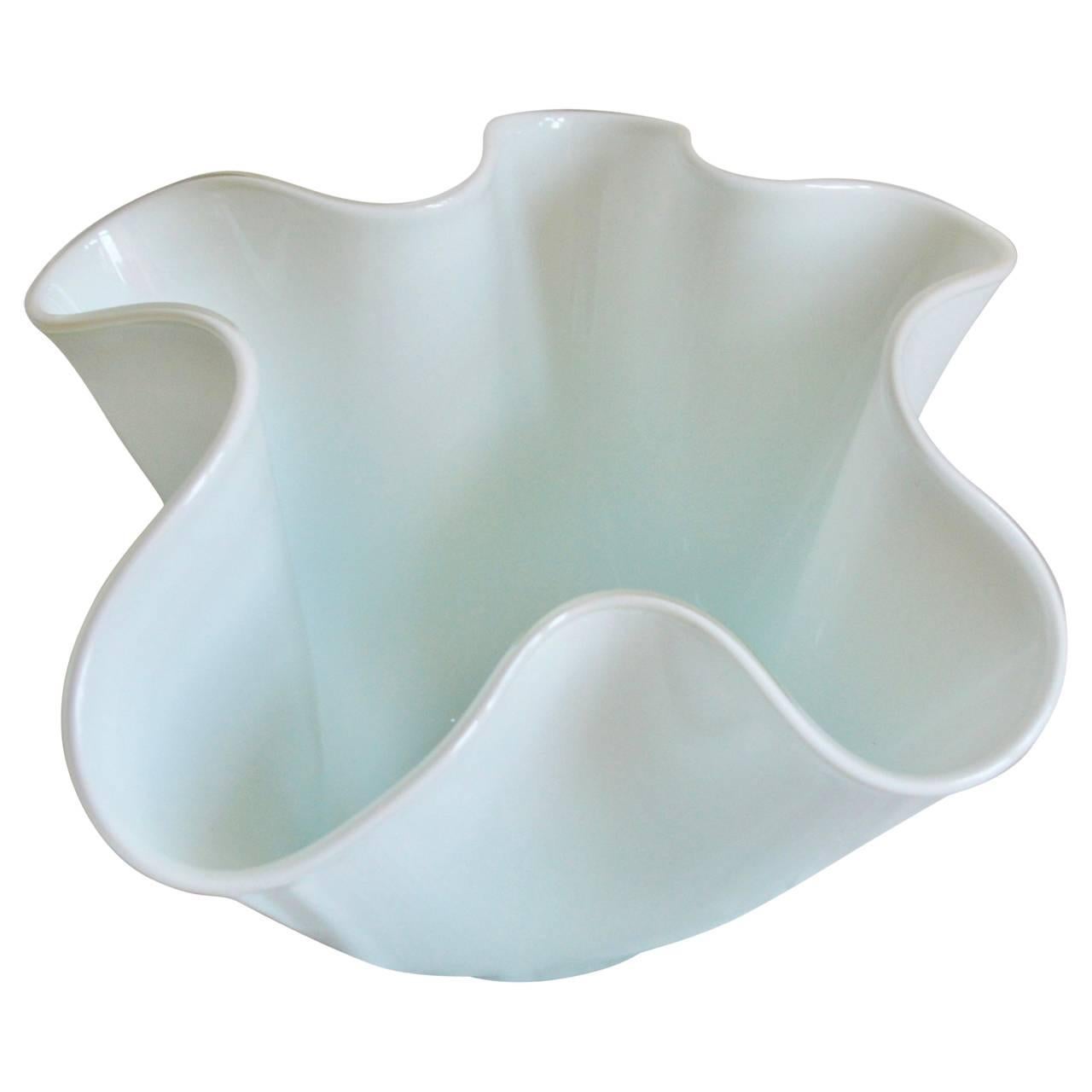 Venini White Opaline Vase with a Aqua Tint 1