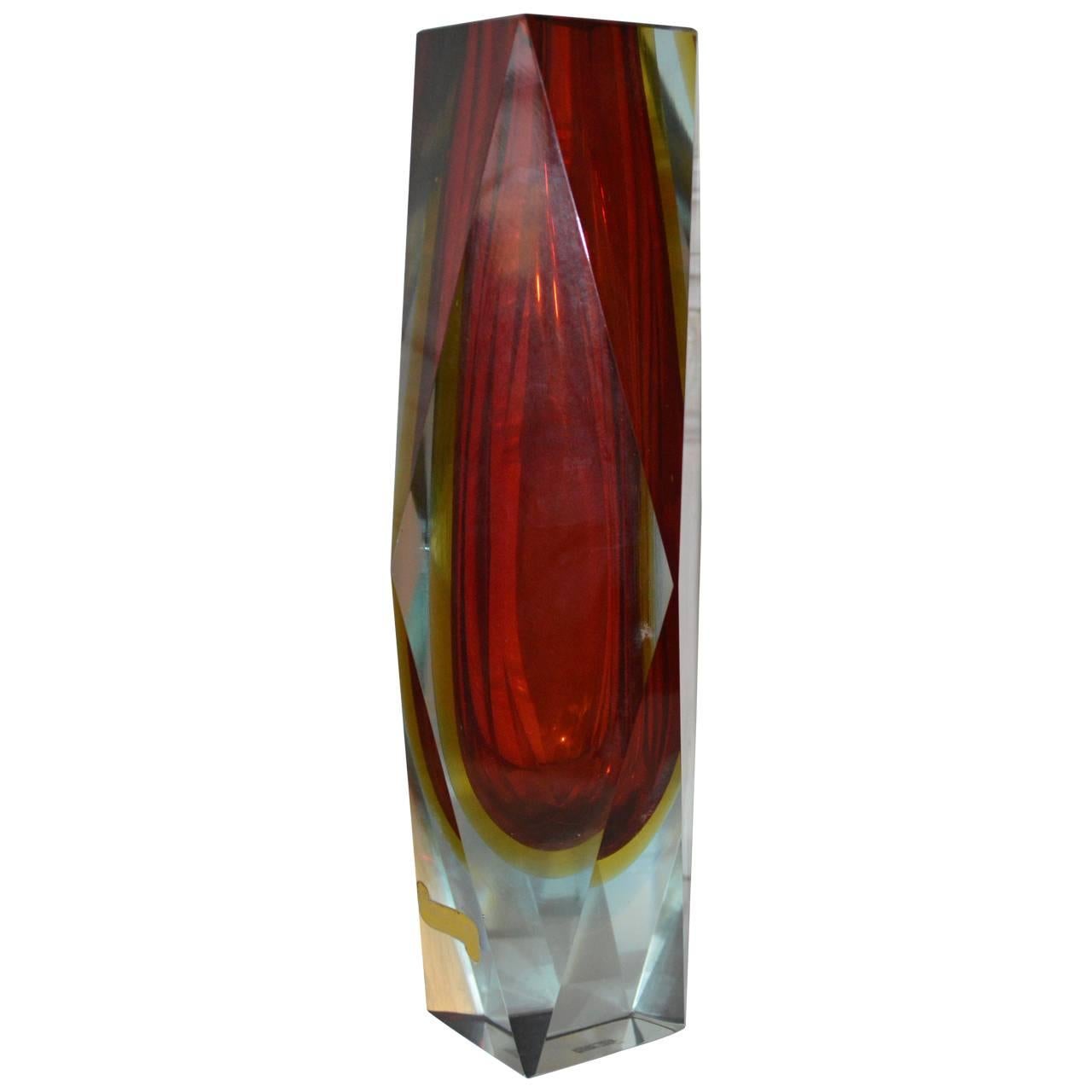 Large Red Faceted Murano Vase 1
