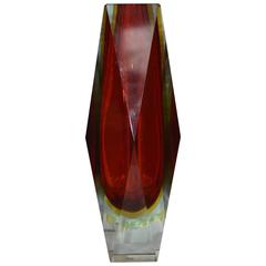 Large Red Faceted Murano Vase