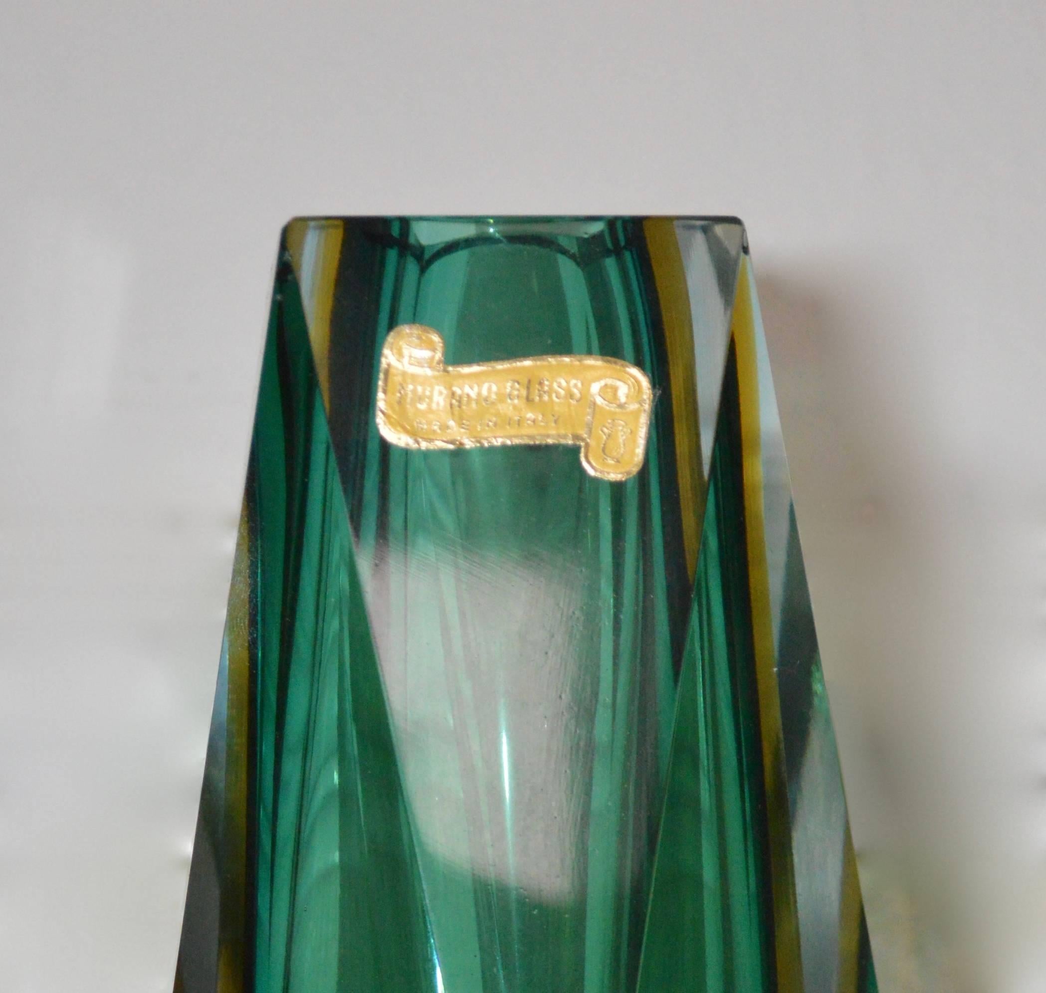 Large Green Faceted Murano Vase 1