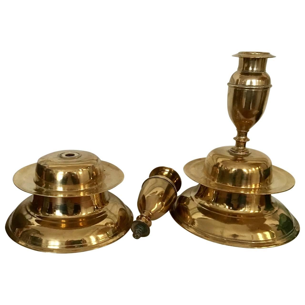 17th Century Pair of Brass Bell Candleholders 1