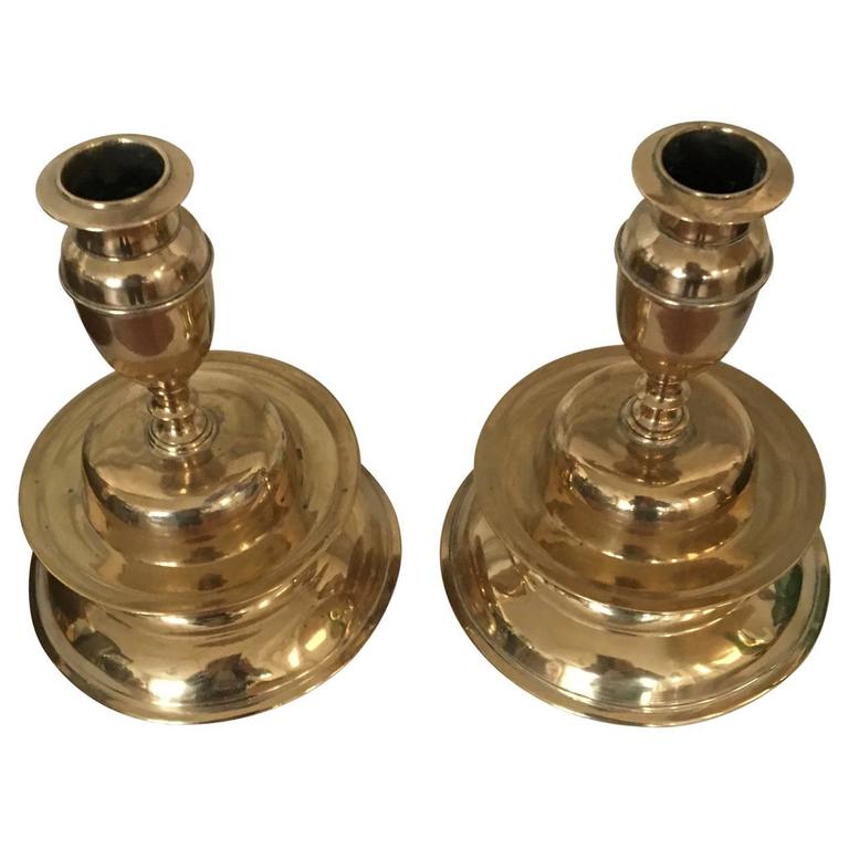 17th Century Pair of Brass Bell Candleholders at 1stDibs