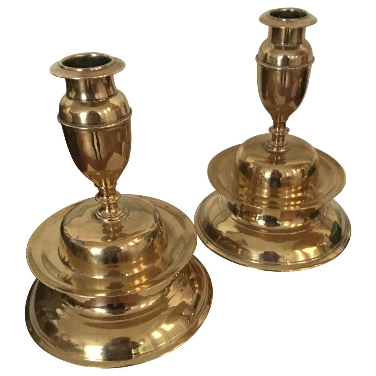 Baroque 17th Century Pair of Brass Bell Candleholders