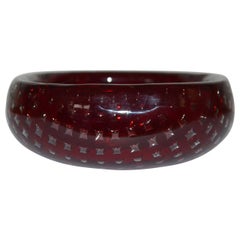 Murano Ruby Glass Bowl with Controlled Bubble Pattern