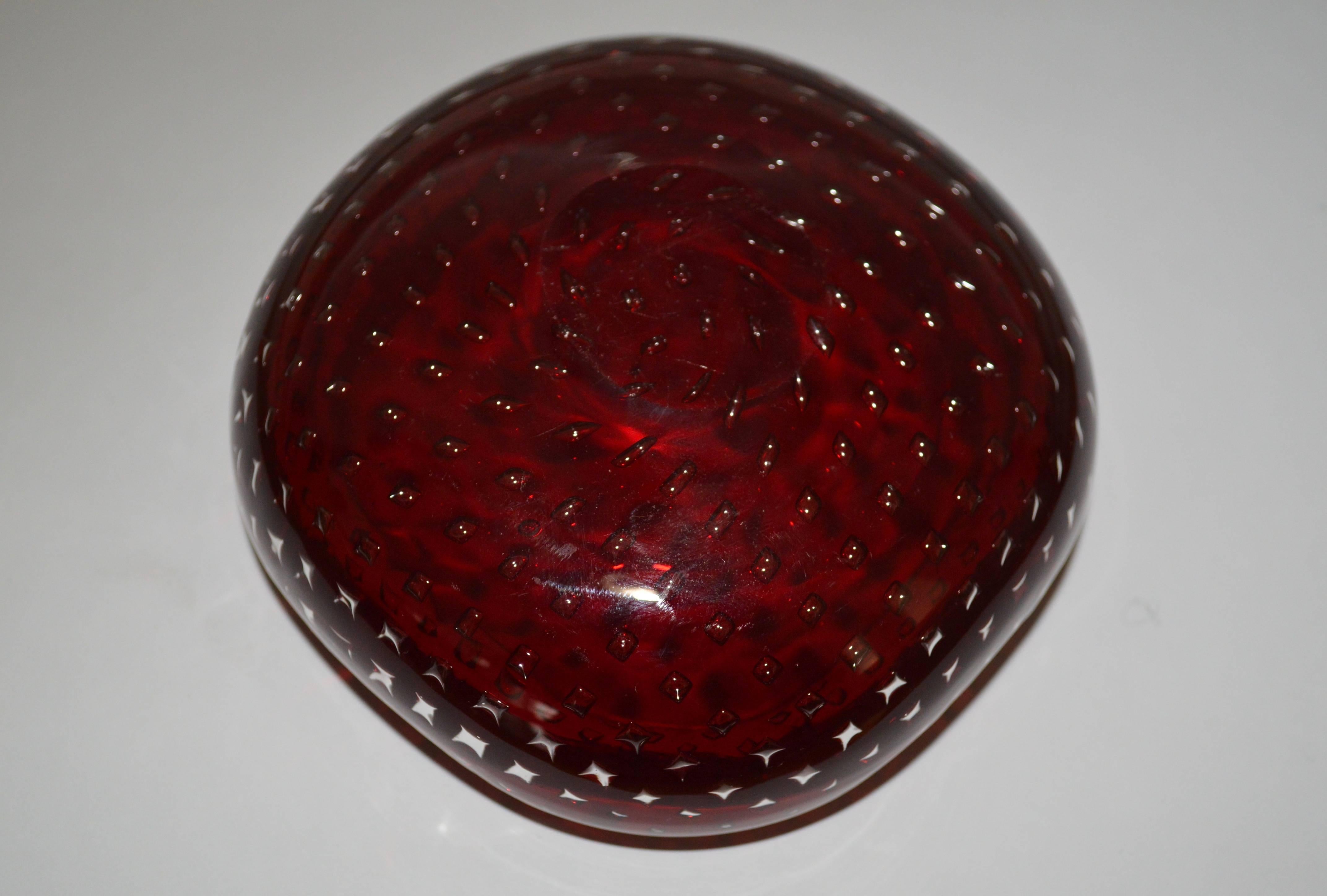 Art Glass Murano Ruby Glass Bowl with Controlled Bubble Pattern