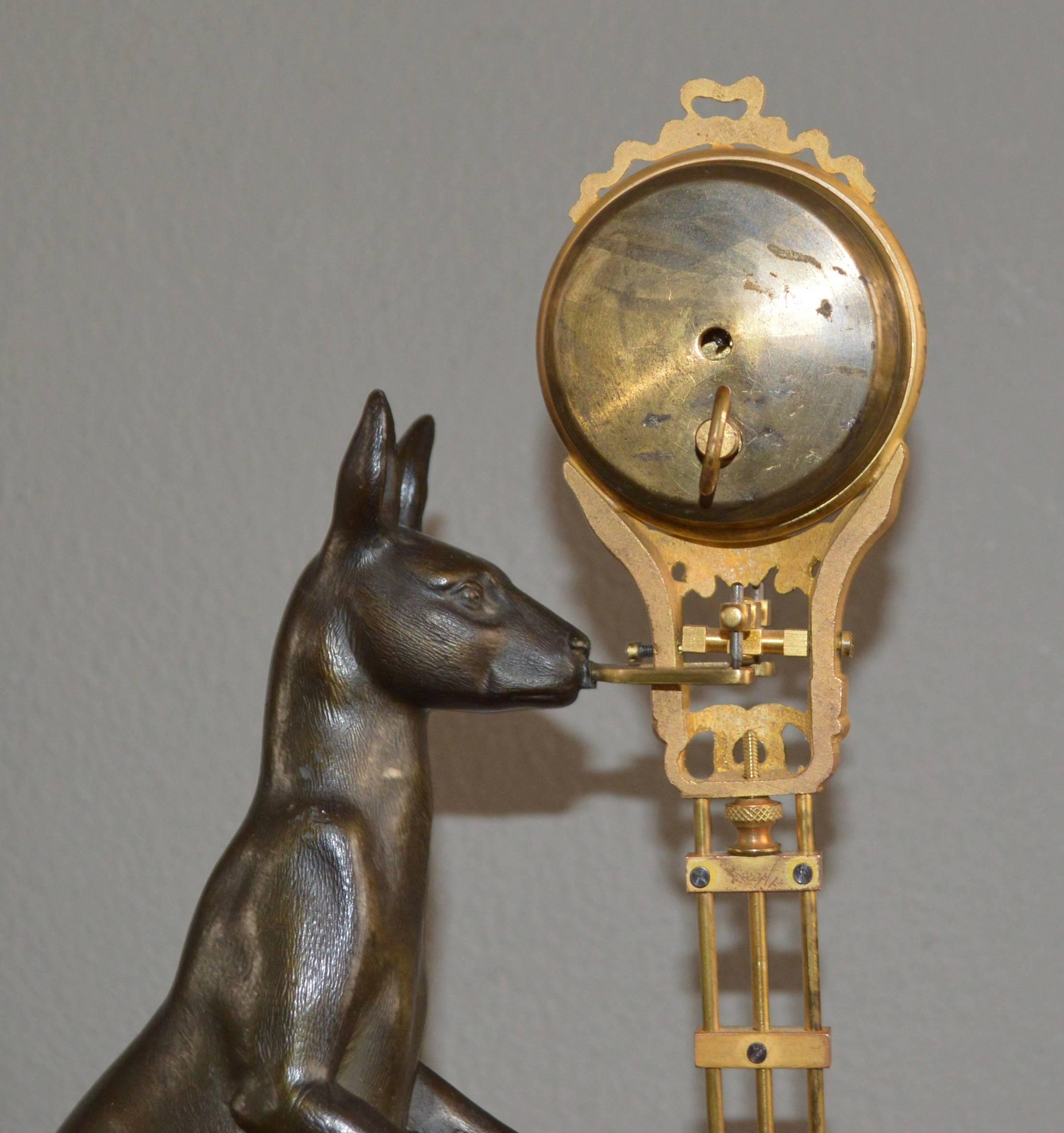 Art Nouveau Mantelpiece Clock with Kangaroo and Gilded Bronze Spelter 2